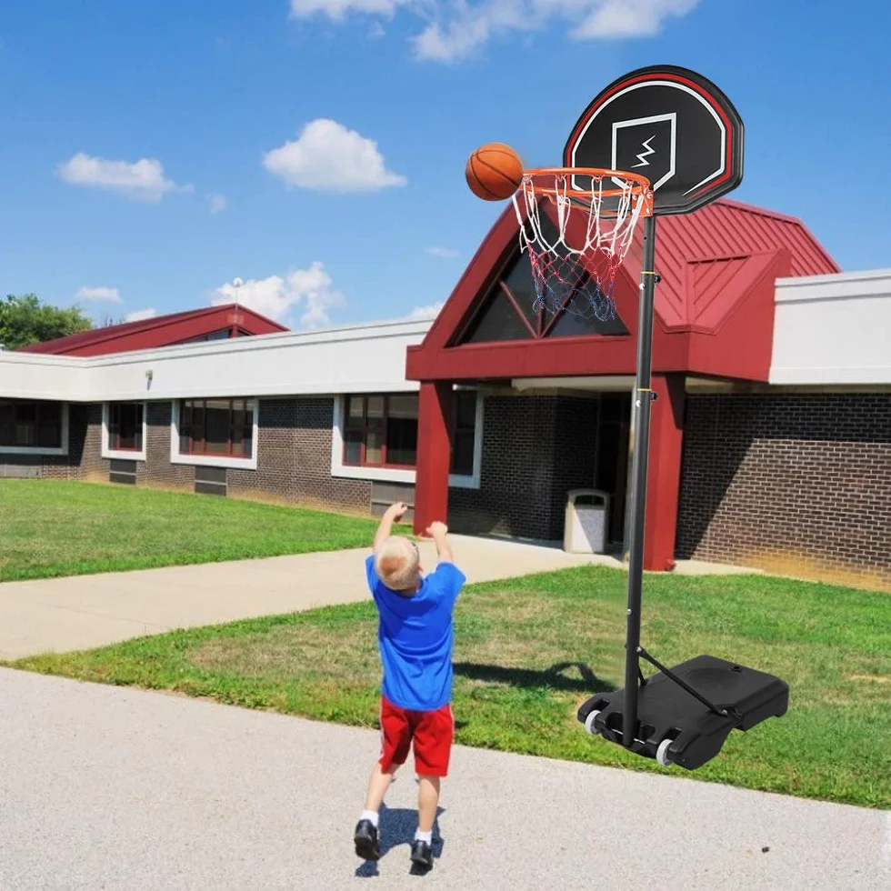 YOLEO Panier de basket extérieur pour enfants réglable 160-210 cm avec système Net System sur roues