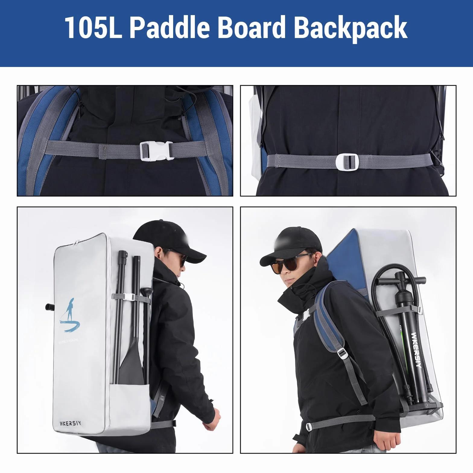 Sac à dos de planche de paddle 105 L étanche Oxford pour planche de surf