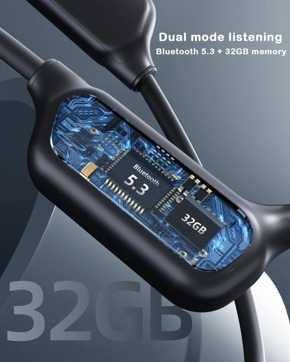 Casque de natation IPX8 Bluetooth 5.3 32 Go oreilles ouvertes microphone sans fil orange noir
