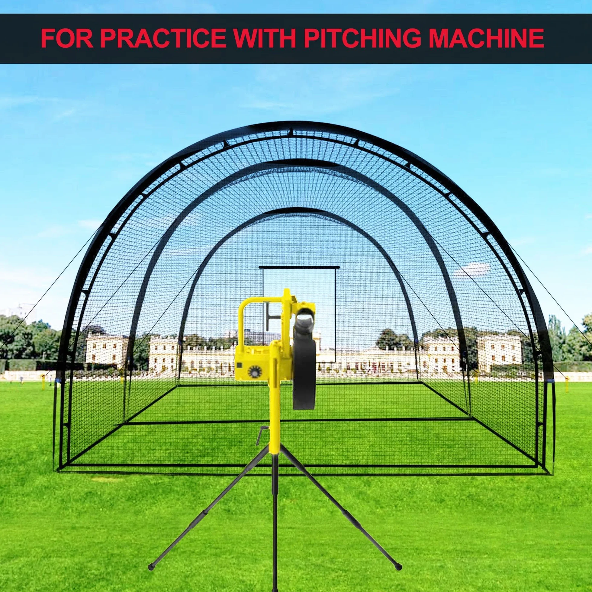 GarveeLife Filet de Cage de Baseball 10 x 3,65 x 2,4 m Portable avec Trou et Ouverture de Machine à Pitching