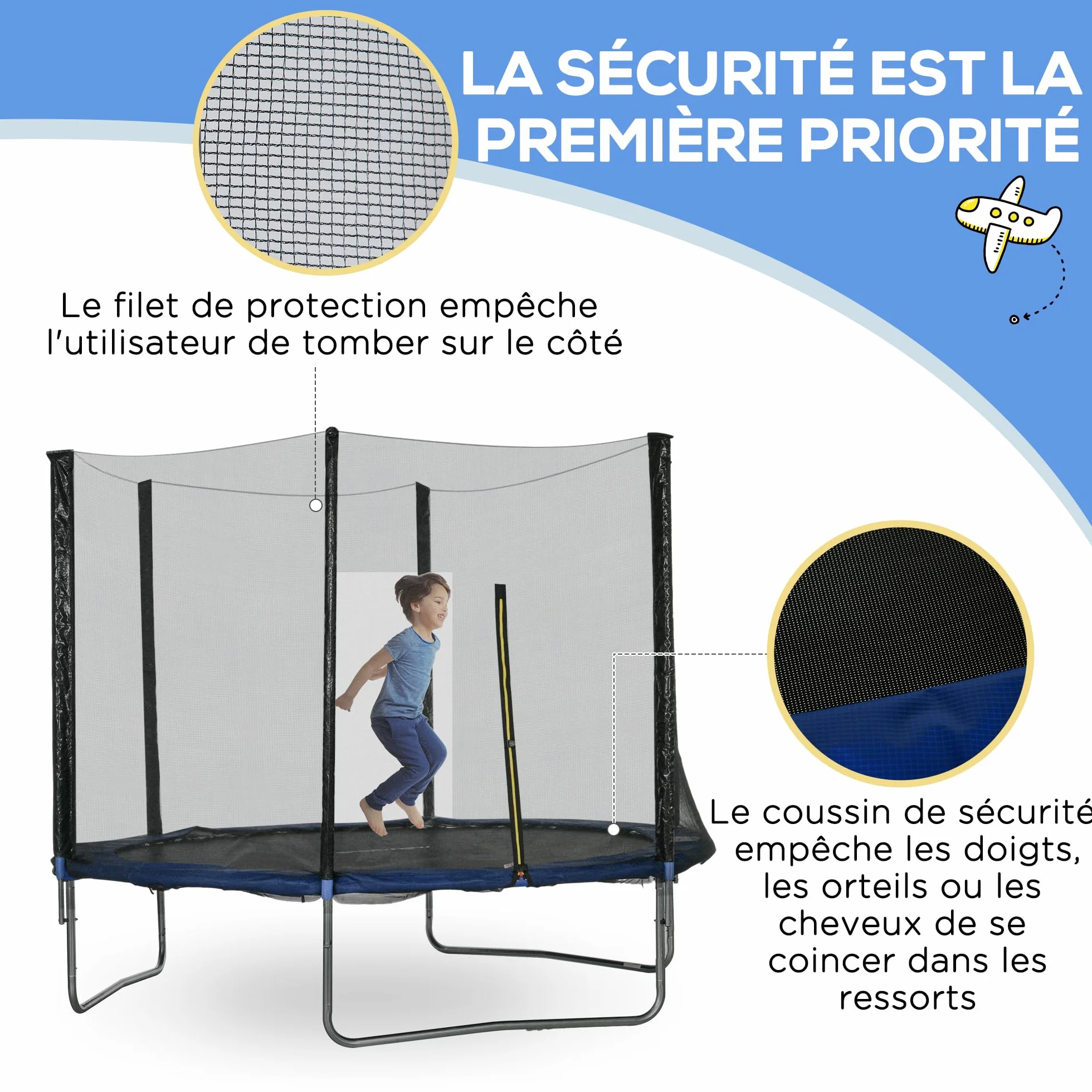 SPORTNOW Trampoline Exterieur Enfant 305cm avec Filet de Sécurité