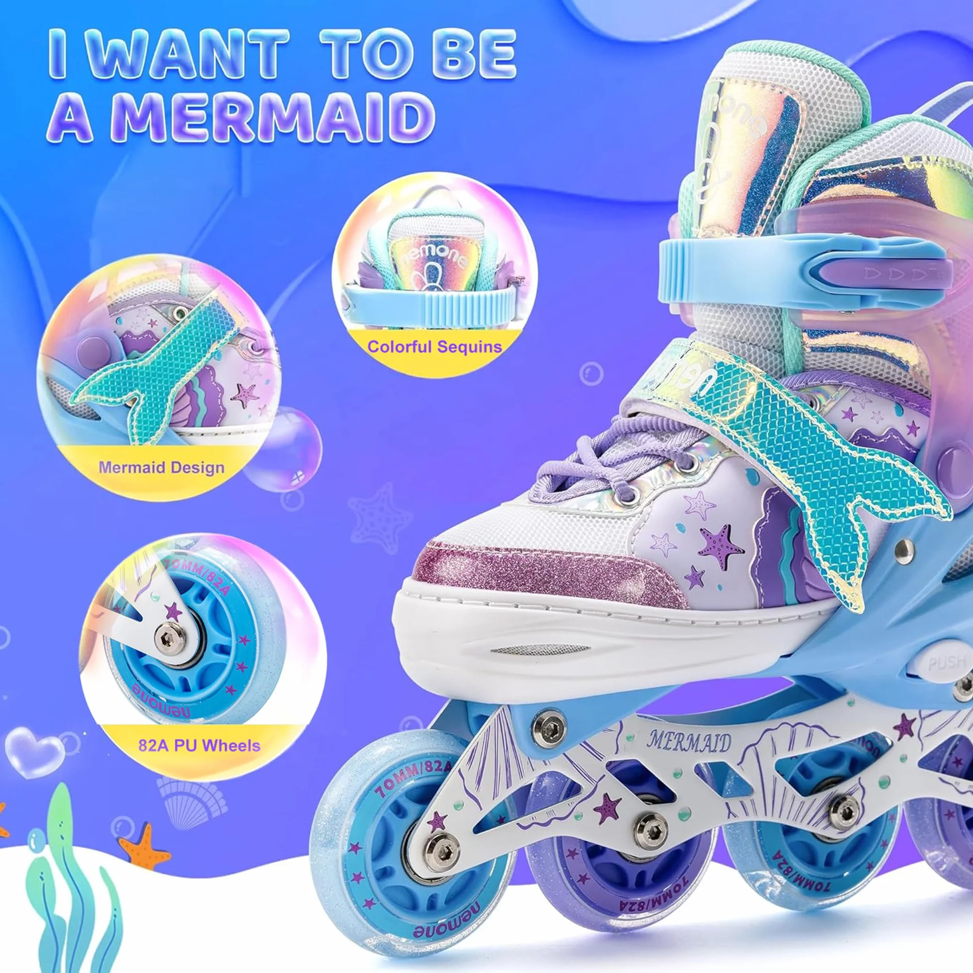 NEMONE Rollers en Ligne Filles Réglable 4 Roues pour Enfants Débutants Cadeau Noël Anniversaire