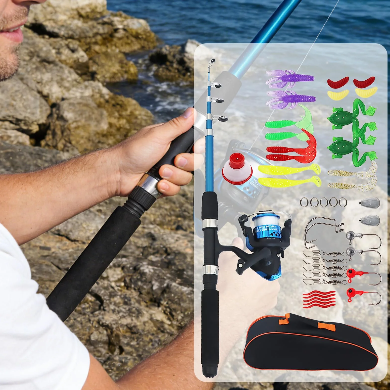 Kit de pêche pour enfants 1,8 m canne télescopique avec moulinet et leurres