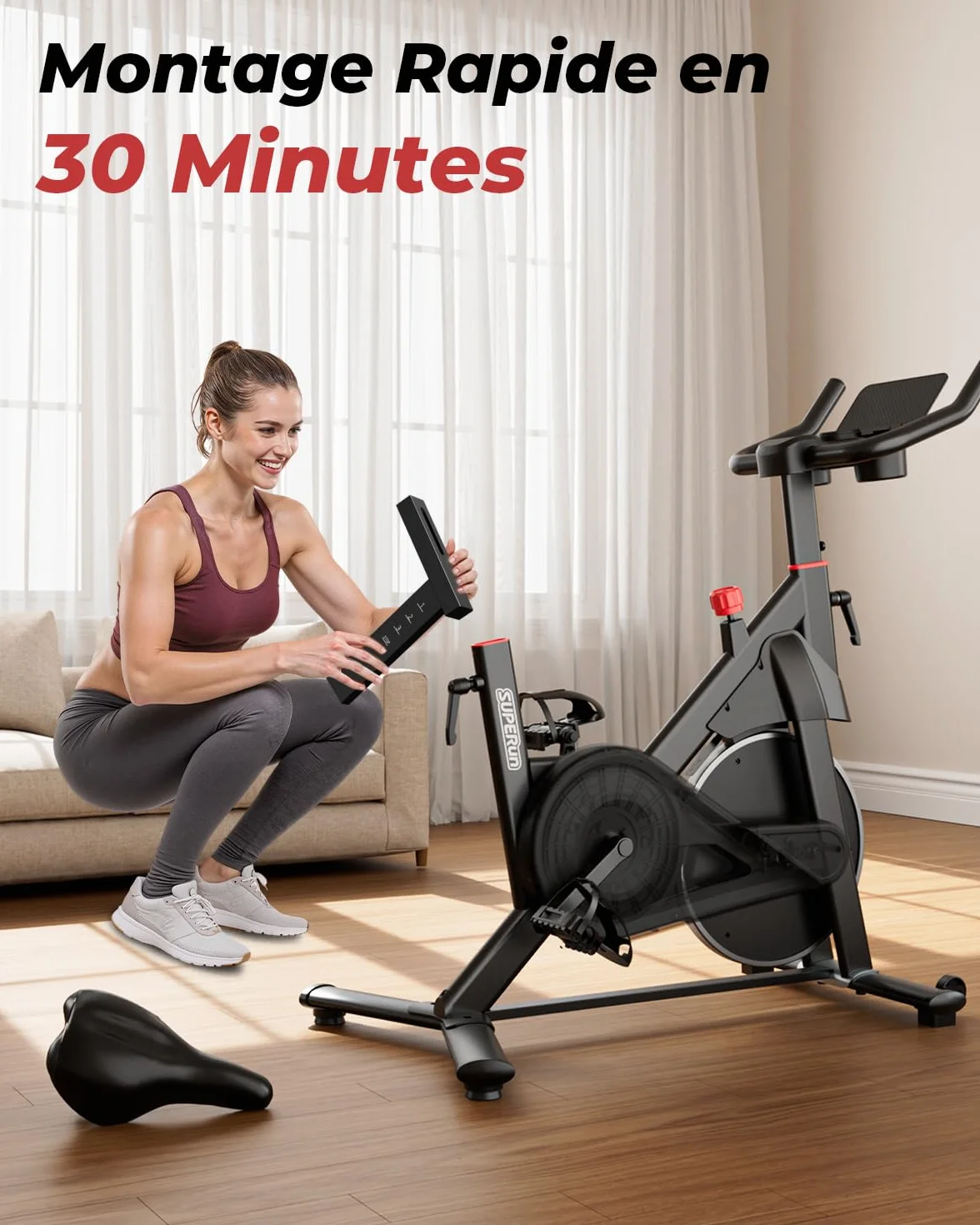 Superun Vélo d'Appartement 32 Niveaux Résistance Magnétique Connecté APP Charge Max 136KG