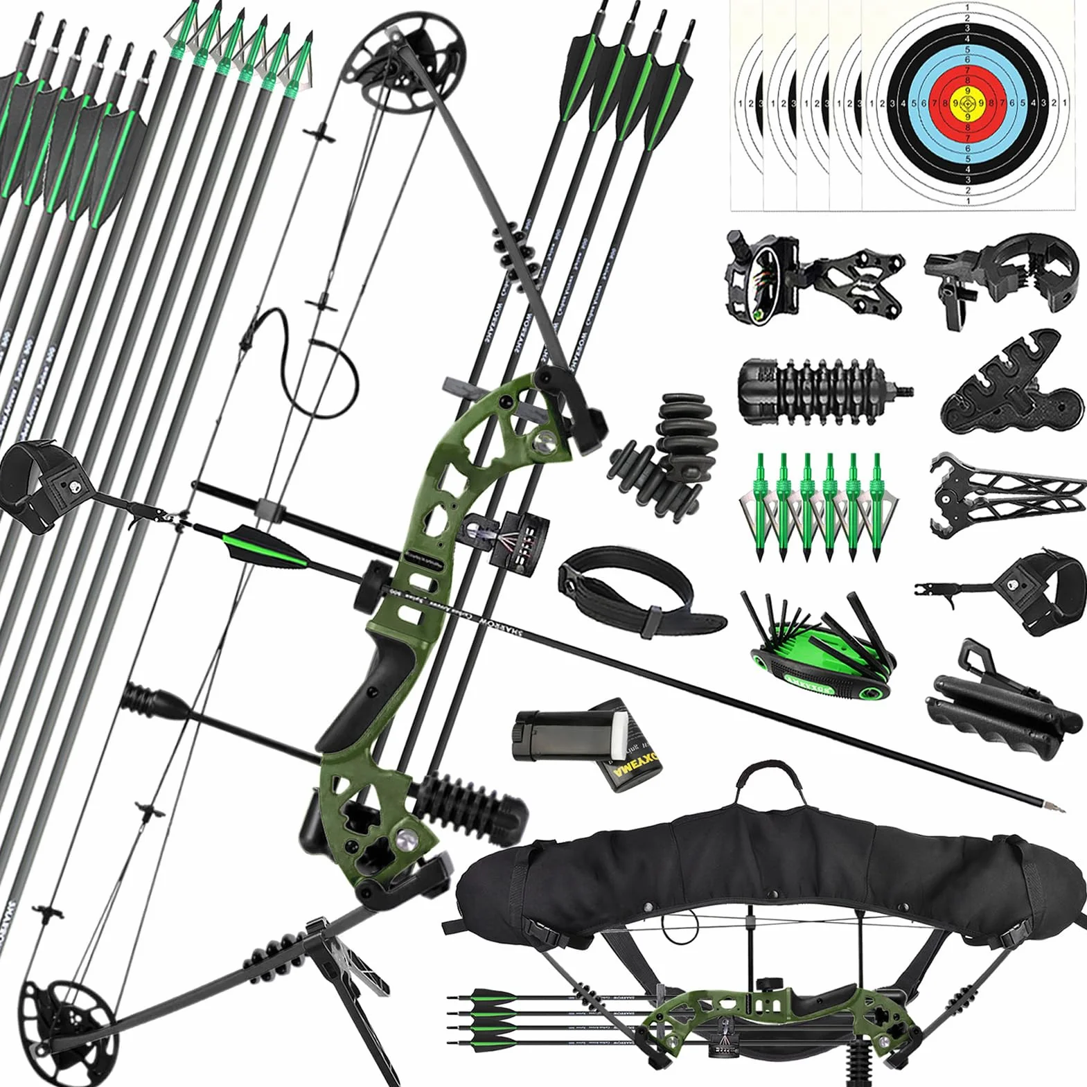 Arc à Poulies Adulte Compound 10-45 lbs 325fps Set Chasse Débutants Professionnel