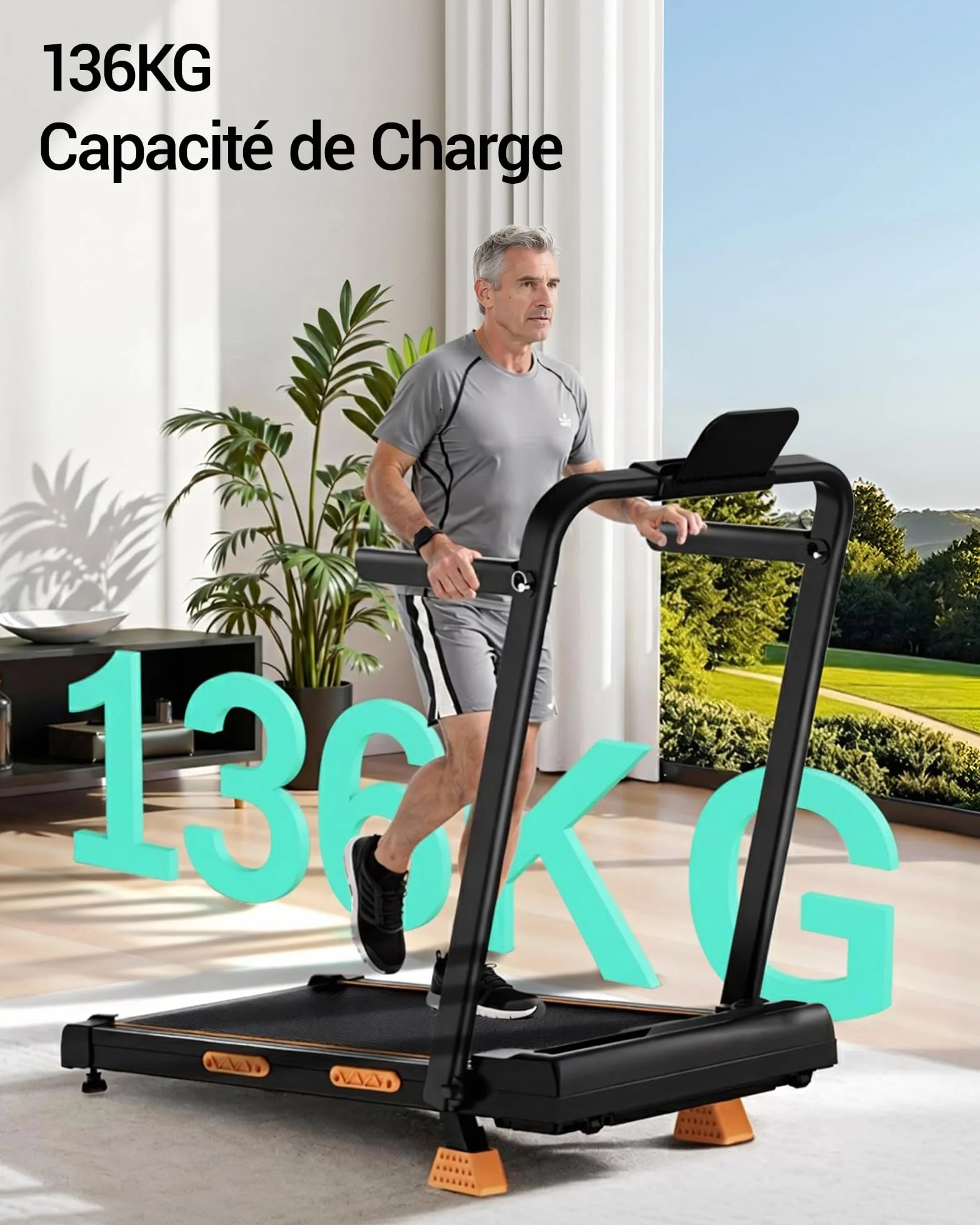 UMAY Tapis de Course Pliable Inclinable 16%, 10KM/H, Affichage LED, Télécommande, 3.0 CV, Max Charge 136KG