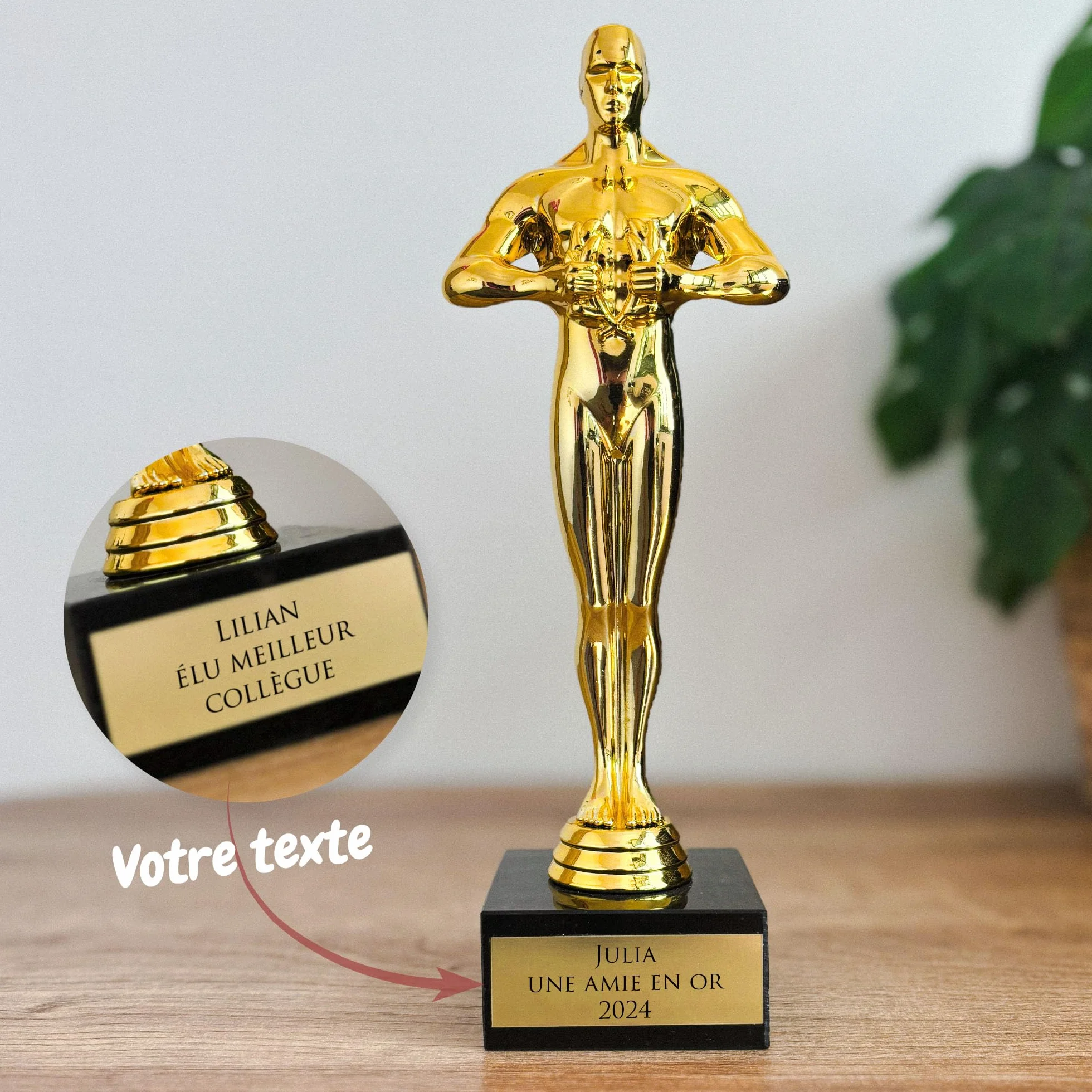 Trophée Personnalisable Statuette Dorée Gravé Texte Cadeau Fête des Pères Noël Retraite Homme