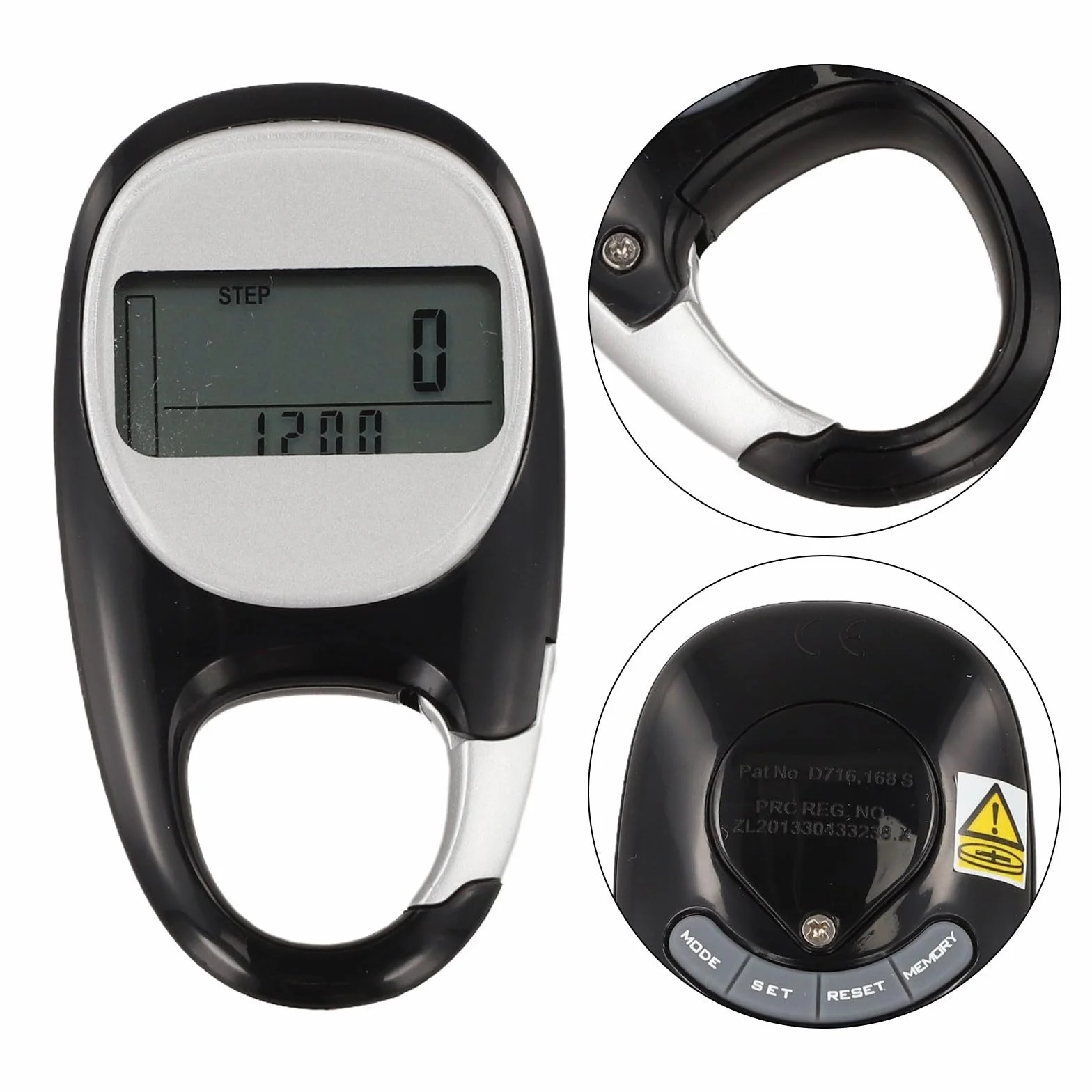 Compteur de pas numérique compact avec capteur 3D, écran LCD transparent, podomètre noir