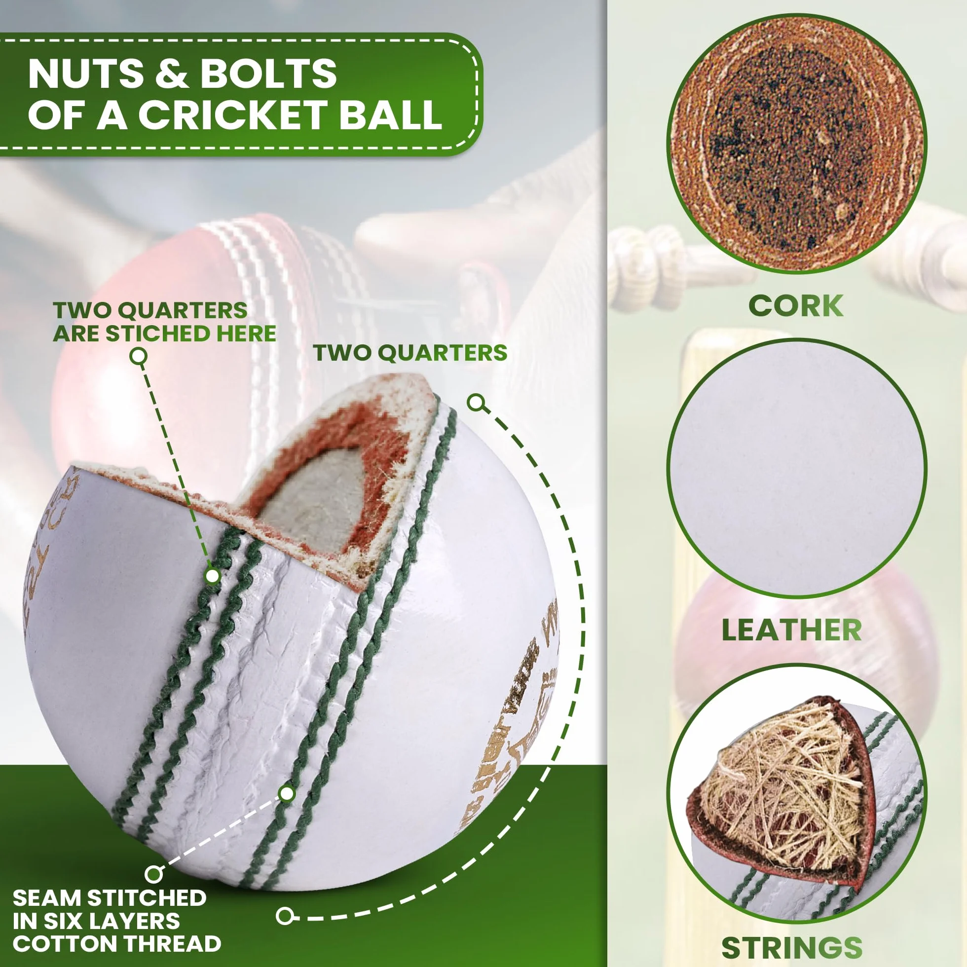 Zipper Junior Cricket Ball 4.75oz Hand-Stitched Leather Youth Cricket Balls
