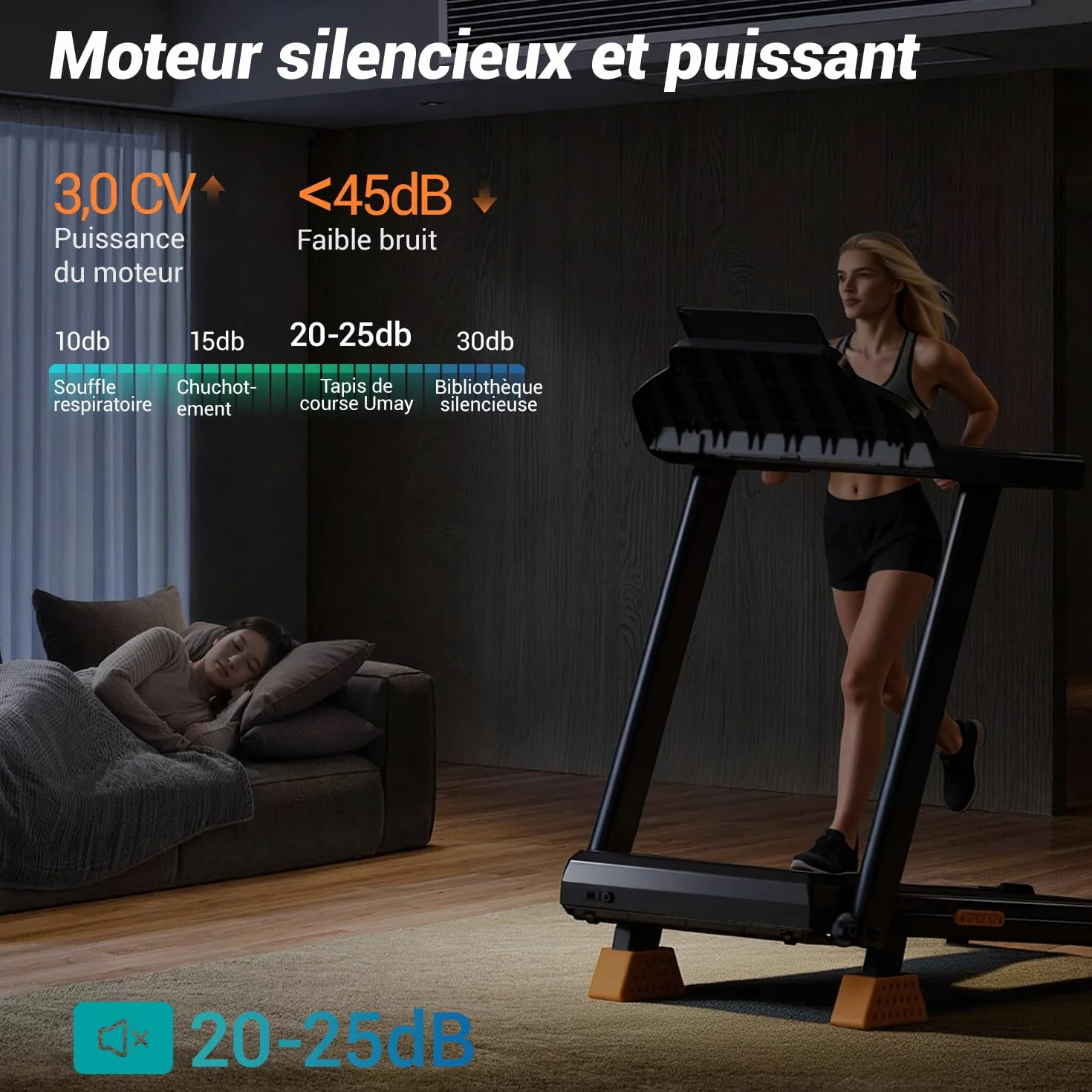 Tapis de Course Pliable UMAY 3.0HP 2200W avec Moniteur de Fréquence Cardiaque