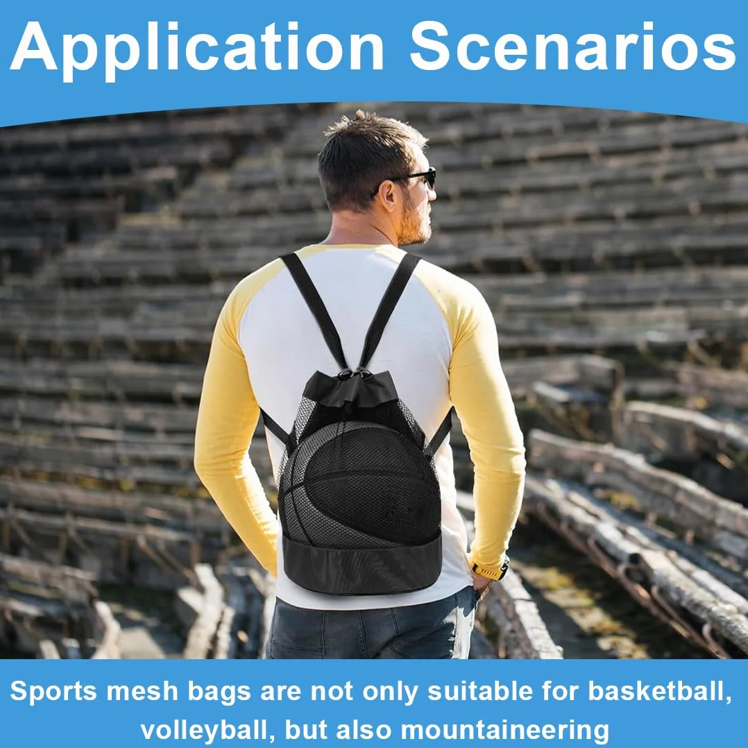 WeddHuis Sac à Ballons Filet de Ballon de Football Sac de Sport Polyvalent Sac de Plage en Mesh Sac à Dos de Gym Filet Portable pour Football Basketball Tennis Volleyball Rugby