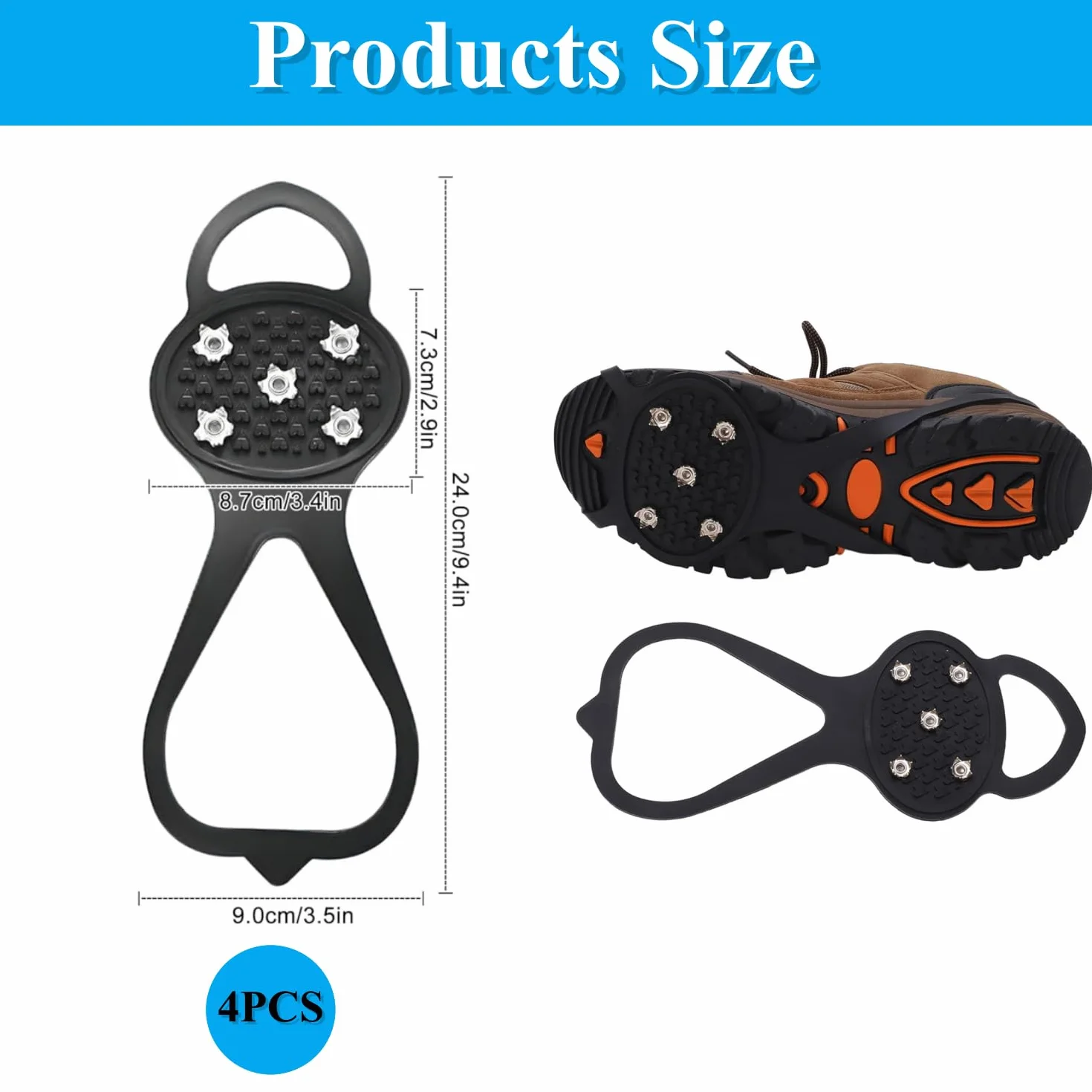 Crampons Neige Chaussures Randonnée Pointes Acier Inoxydable Protection Facile Enfiler Sports Hiver Extérieur