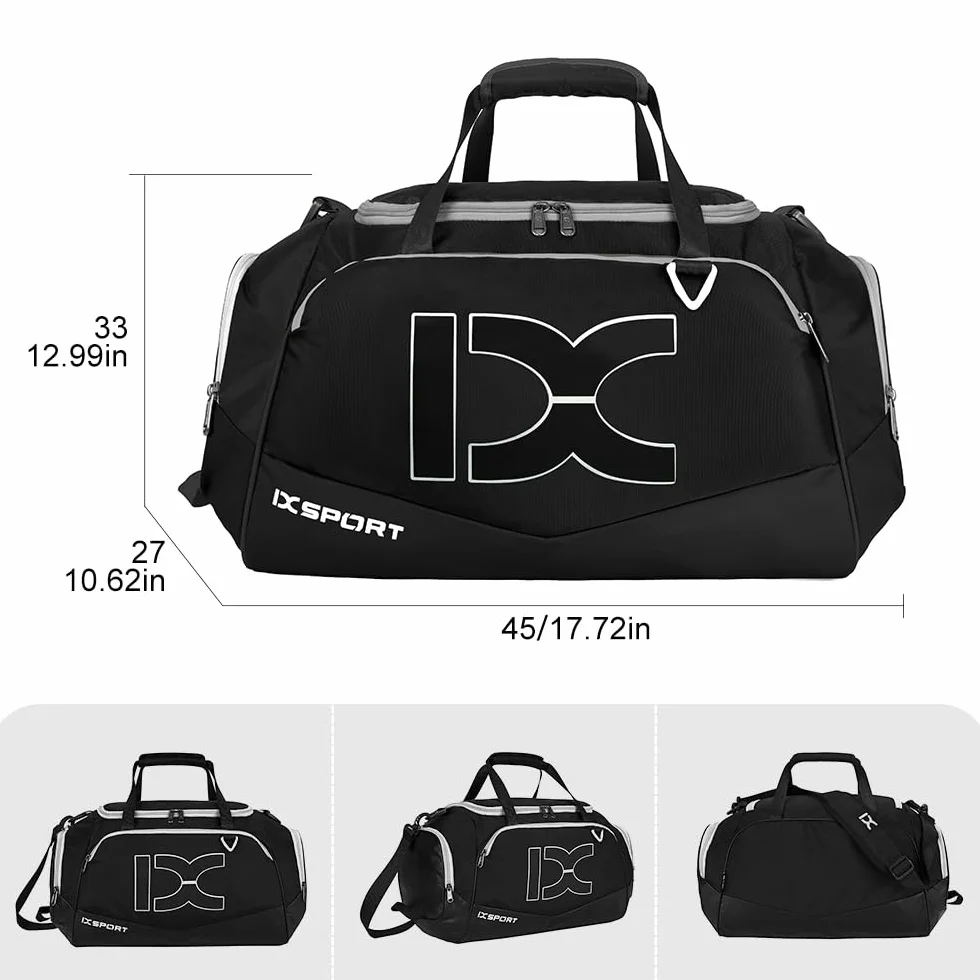 INOXTO Sac de Voyage Pliable Grand avec Poche Humide et Sèche, Compartiment à Chaussures, Week-end Camping, Noir et Blanc