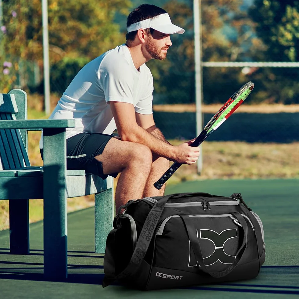INOXTO Sac de Voyage Pliable Grand avec Poche Humide et Sèche, Compartiment à Chaussures, Week-end Camping, Noir et Blanc