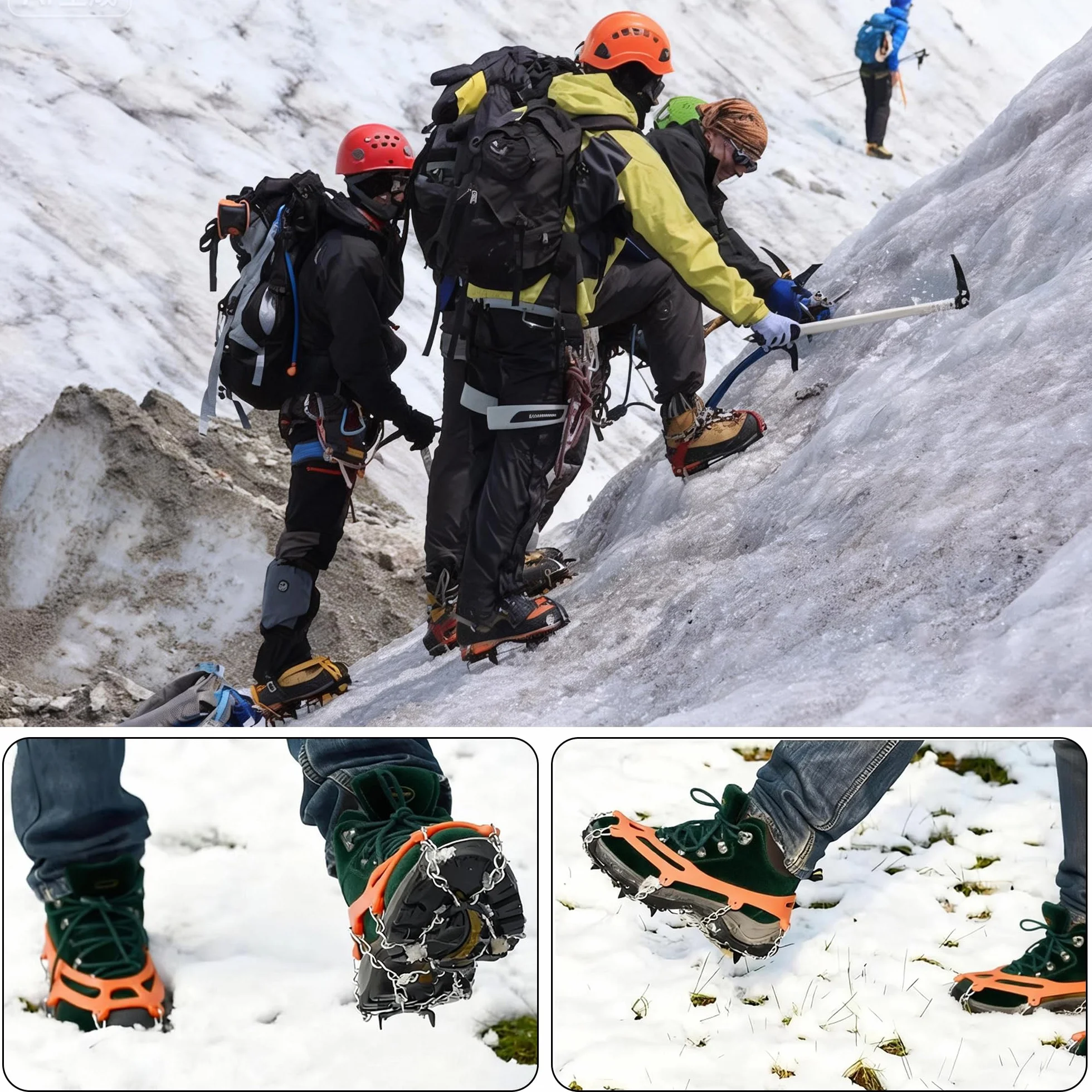 Crampons en Acier Inoxydable et Silicone Anti-Slip pour la Marche Randonnée Alpinisme Hiver