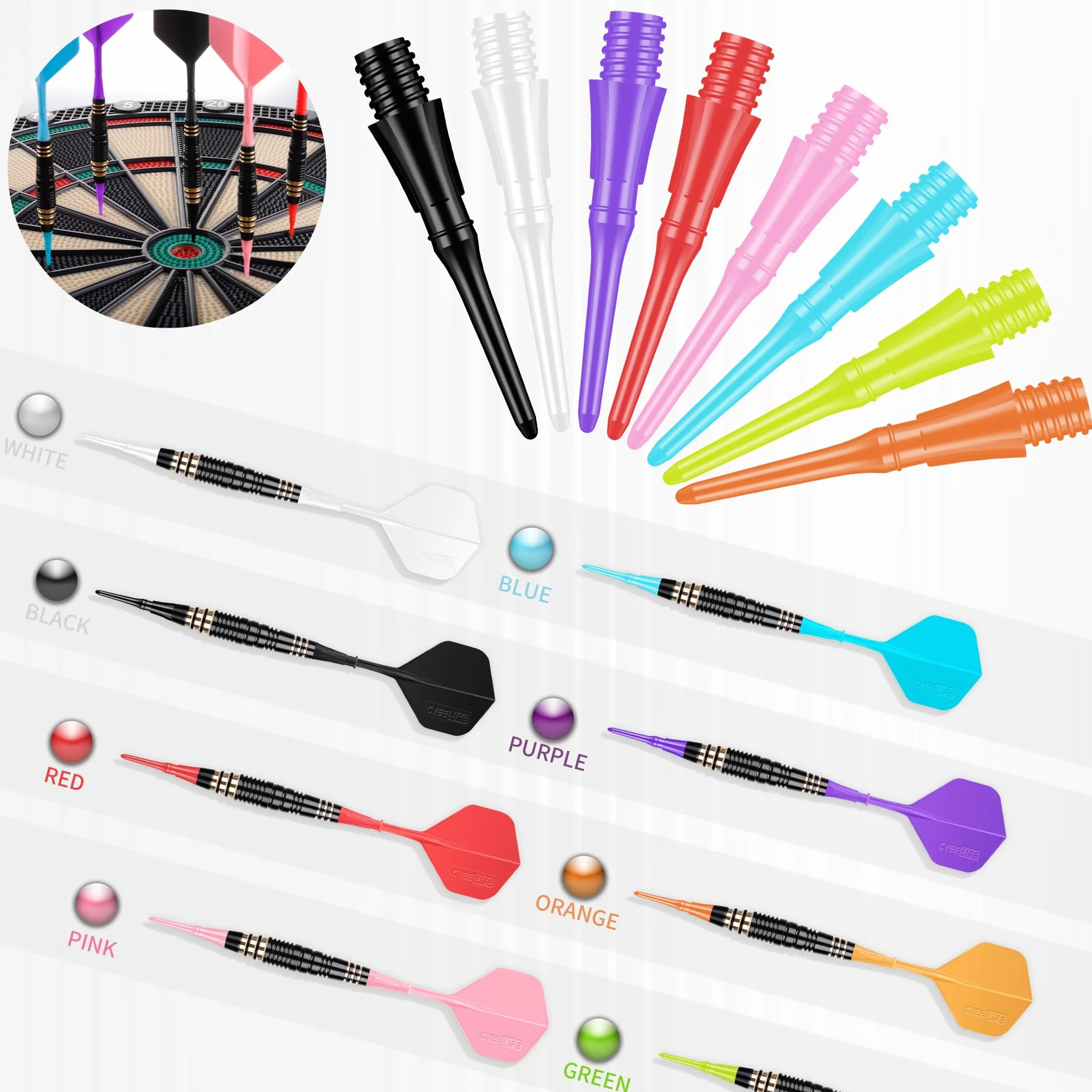 CyeeLife Pointes de Fléchettes en Plastique 100 Pièces, Filetage 2BA, Accessoires pour Fléchettes