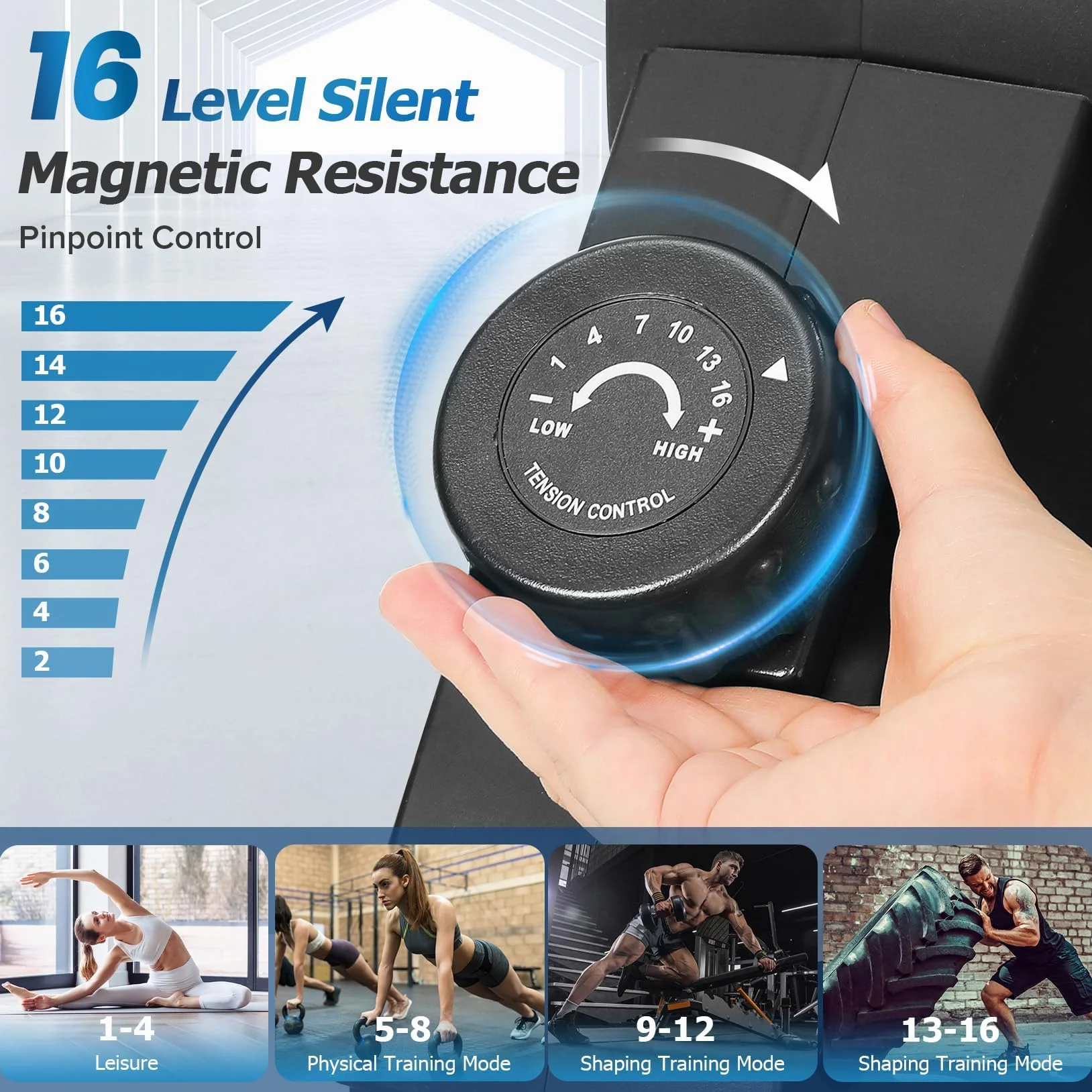 Rameur Pliable Magnétique 16 Niveaux Résistance Silencieux avec APP Support Tablette
