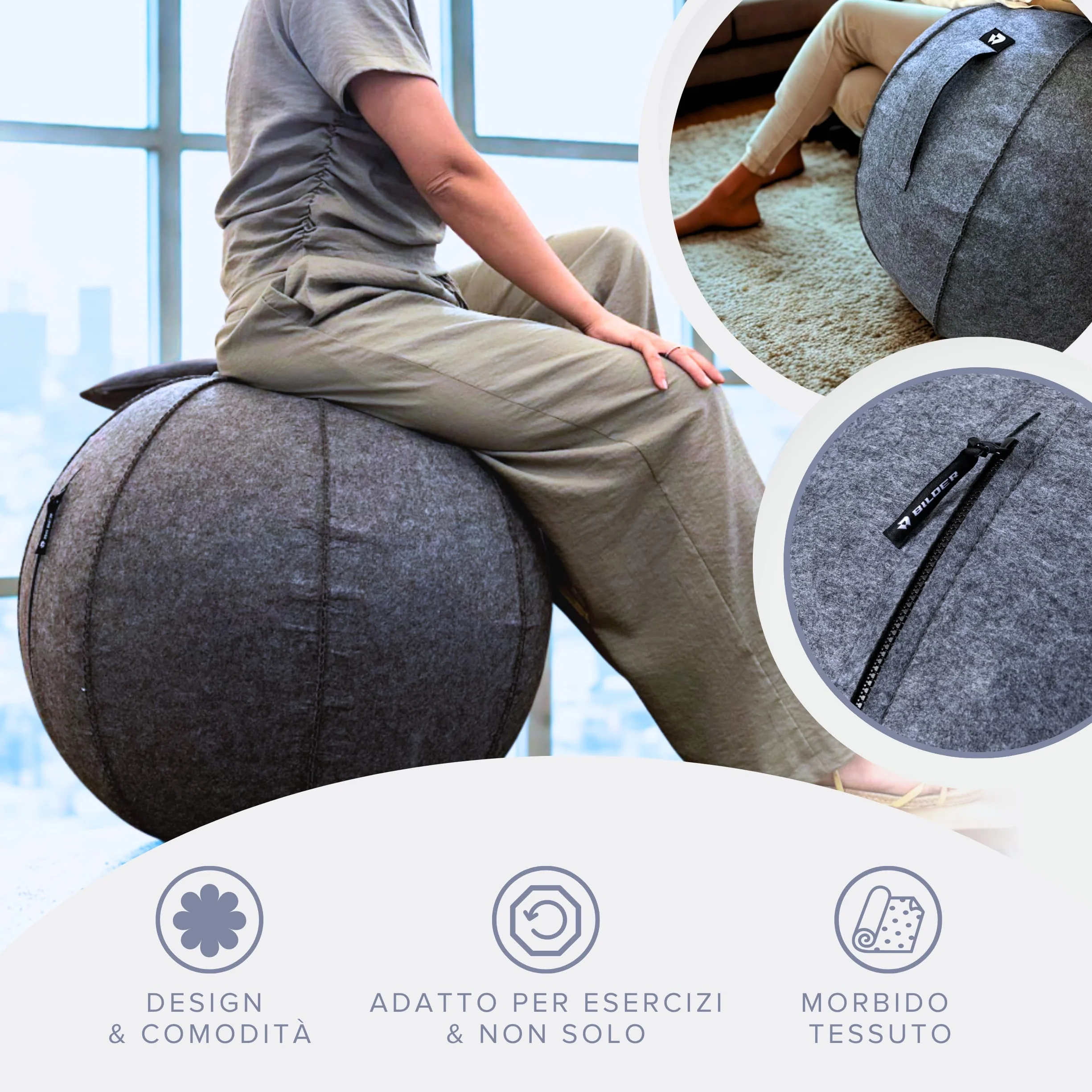 Coque pour Balle Pilates en Feutre de Laine avec Fermeture éclair, étui Fitball, Accessoires Gymnastique Maison