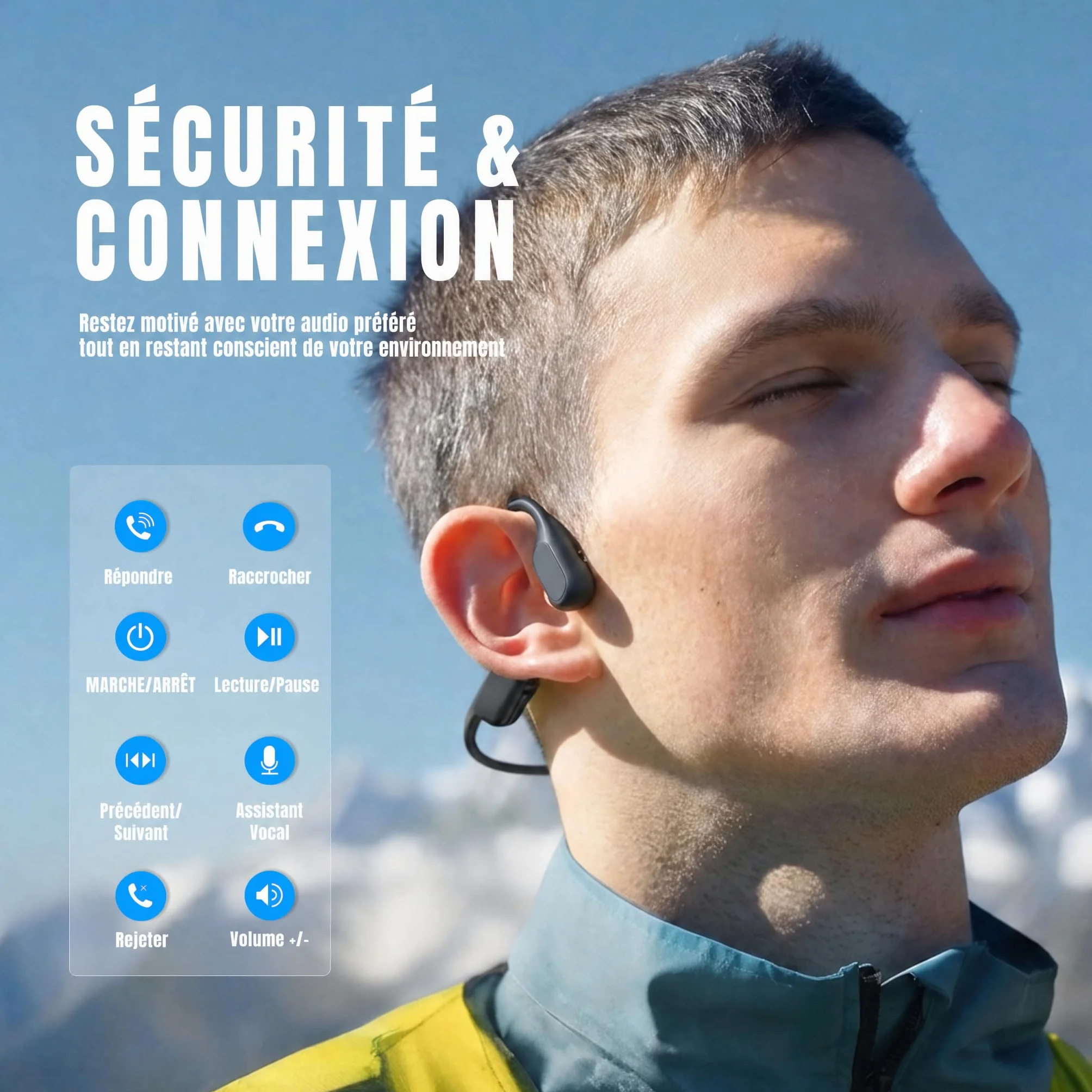 Écouteurs Natation Bluetooth 6.0 IPX8 Sans Fil MP3 32 Go Mémoire Intégrée 8 Heures Jeu Sportif Noir