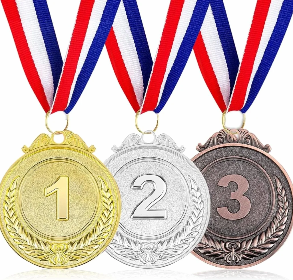 Médailles Métal Or Argent Bronze Style Olympique avec Rubans pour Enfants Jeux Concours Fête