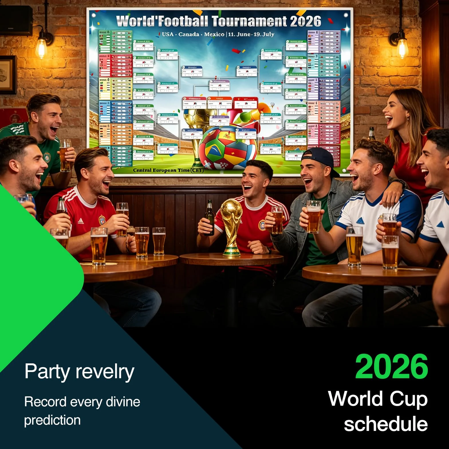 Poster Calendrier Coupe du Monde 2026 95x75 cm Affiche Football Match Decoration