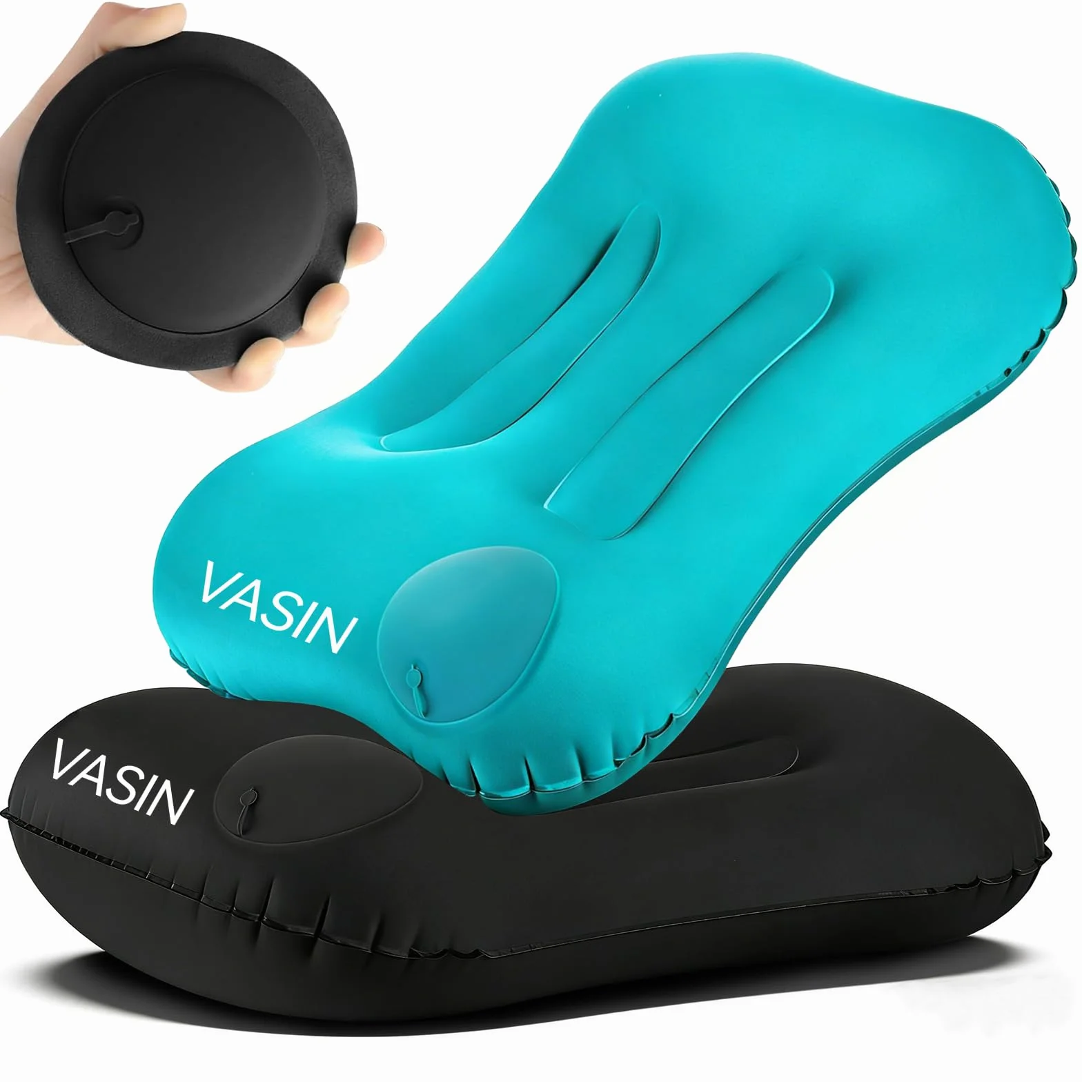 VASIN Oreiller Gonflable Camping 2 Pièces Portable Voyage Ultra Légers Ergonomie Coussin Plage Facile à Gonfler