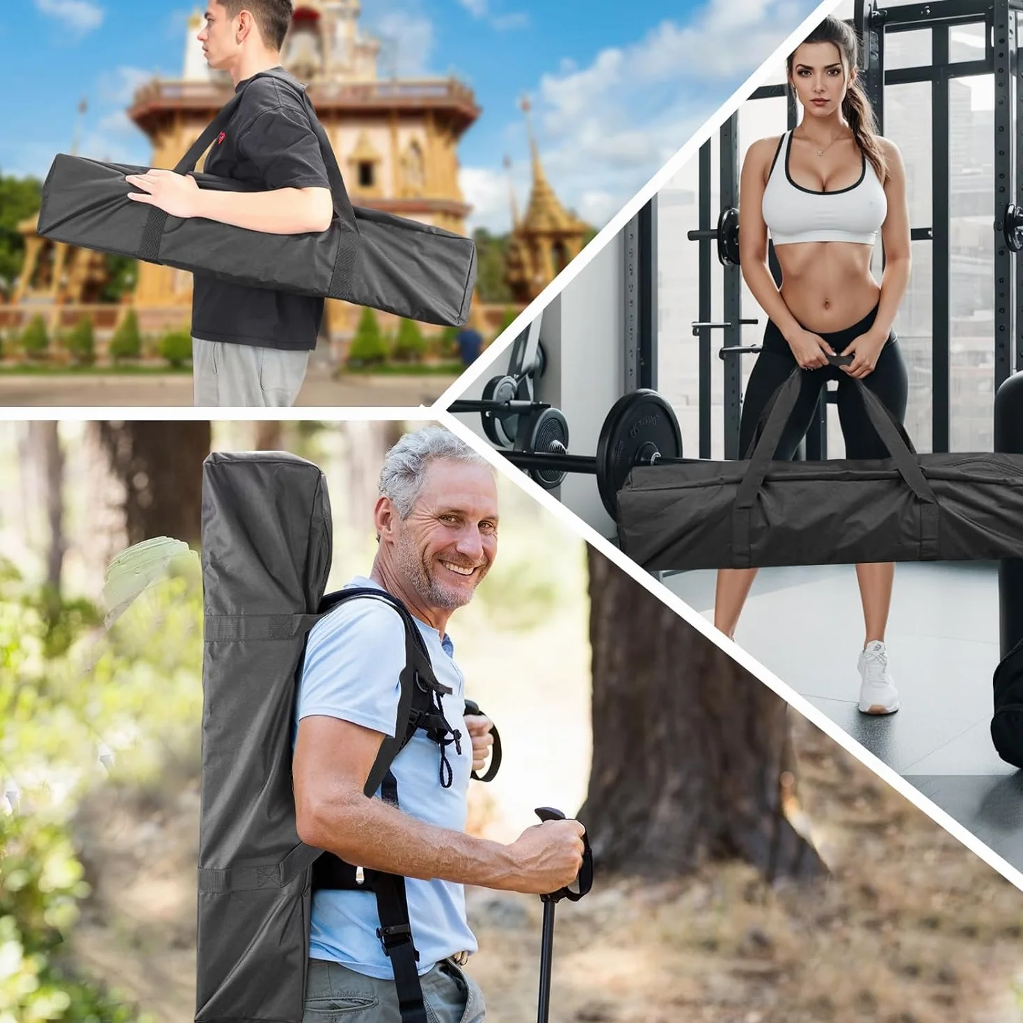 INFANZIA 100L Sac de Sport Grand Capacité Homme Femme Voyage Résistant à l'Eau Pliable Fermeture Eclair Améliorée Noir