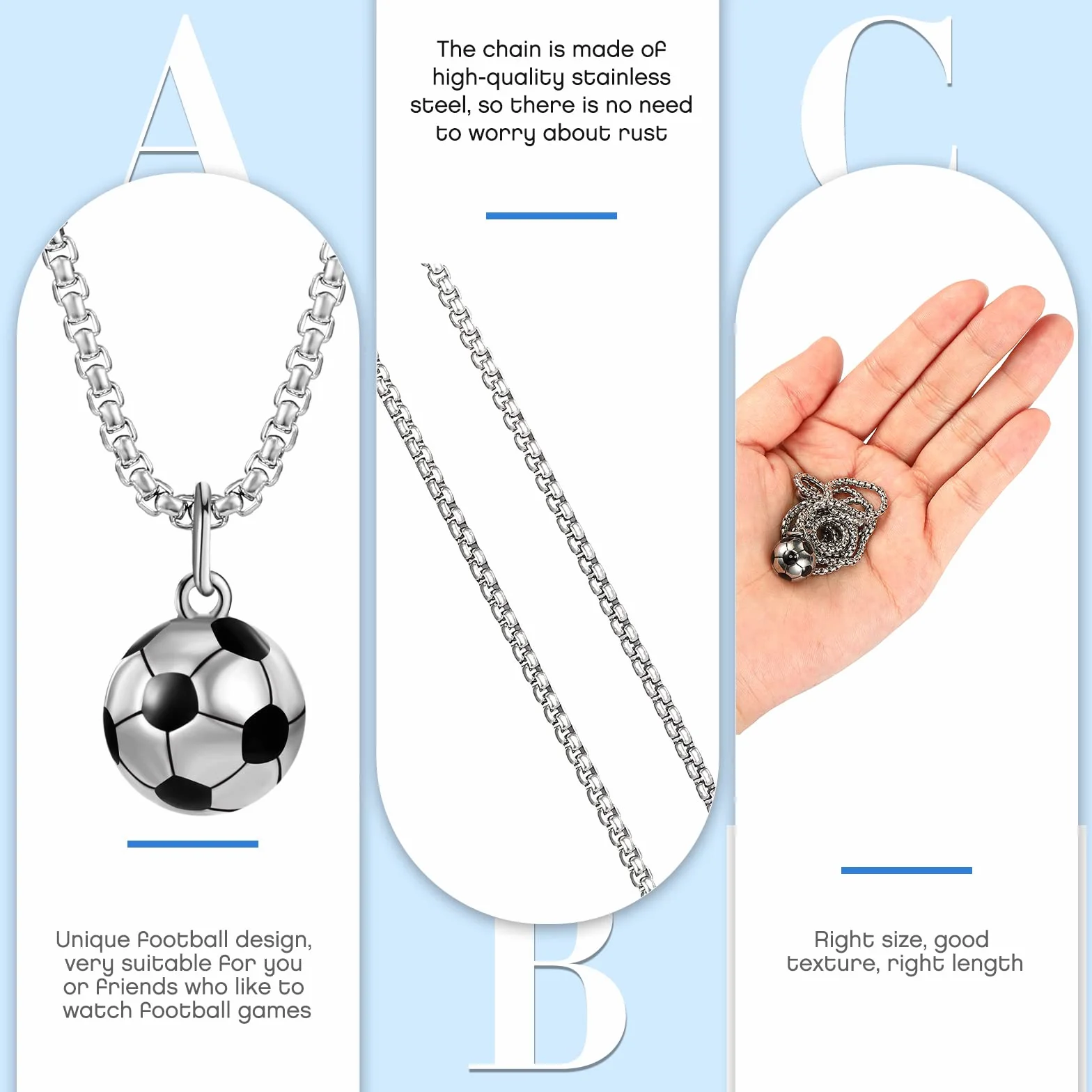 Collier de Football en Acier Inoxydable Cadeaux pour Filles Garçons Enfants Argent Chaîne Pendentif