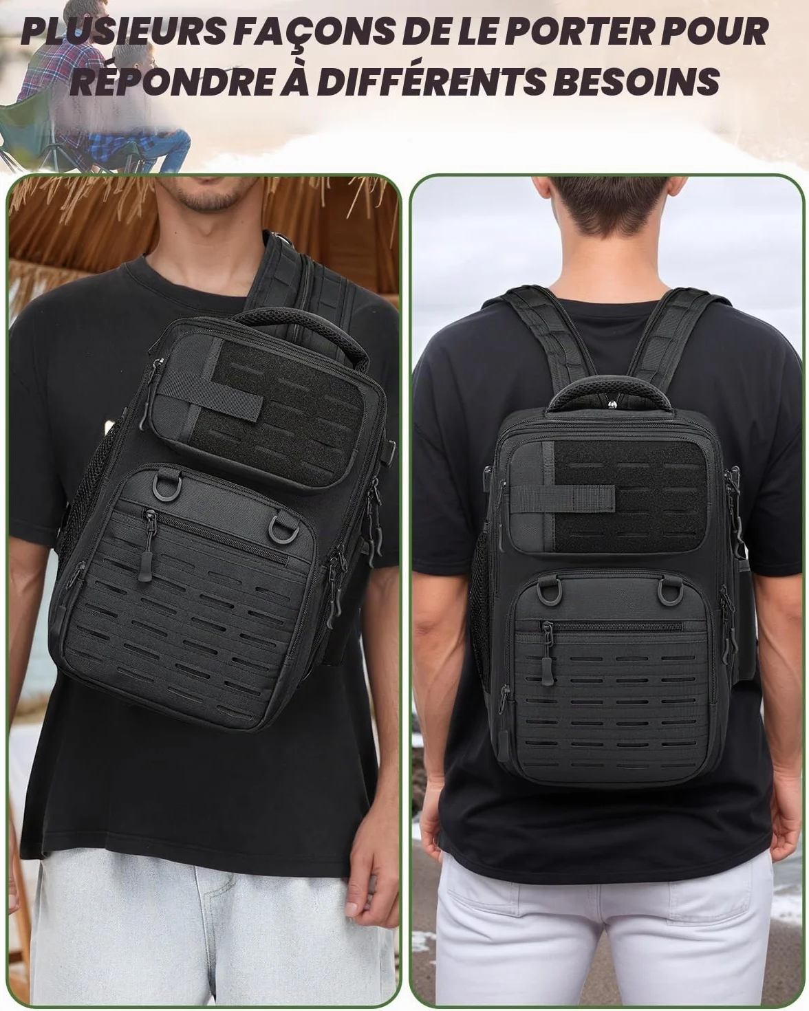 Sac à dos de pêche 2 en 1 25 l avec support pour canne à pêche tactique militaire