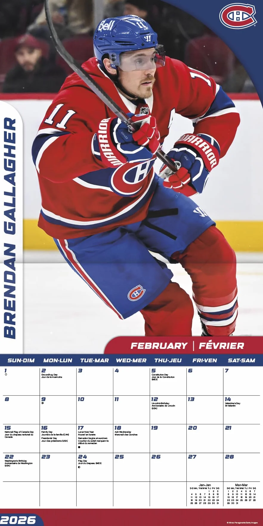 Calendrier mural 2026 Canadiens de Montréal bilingue français
