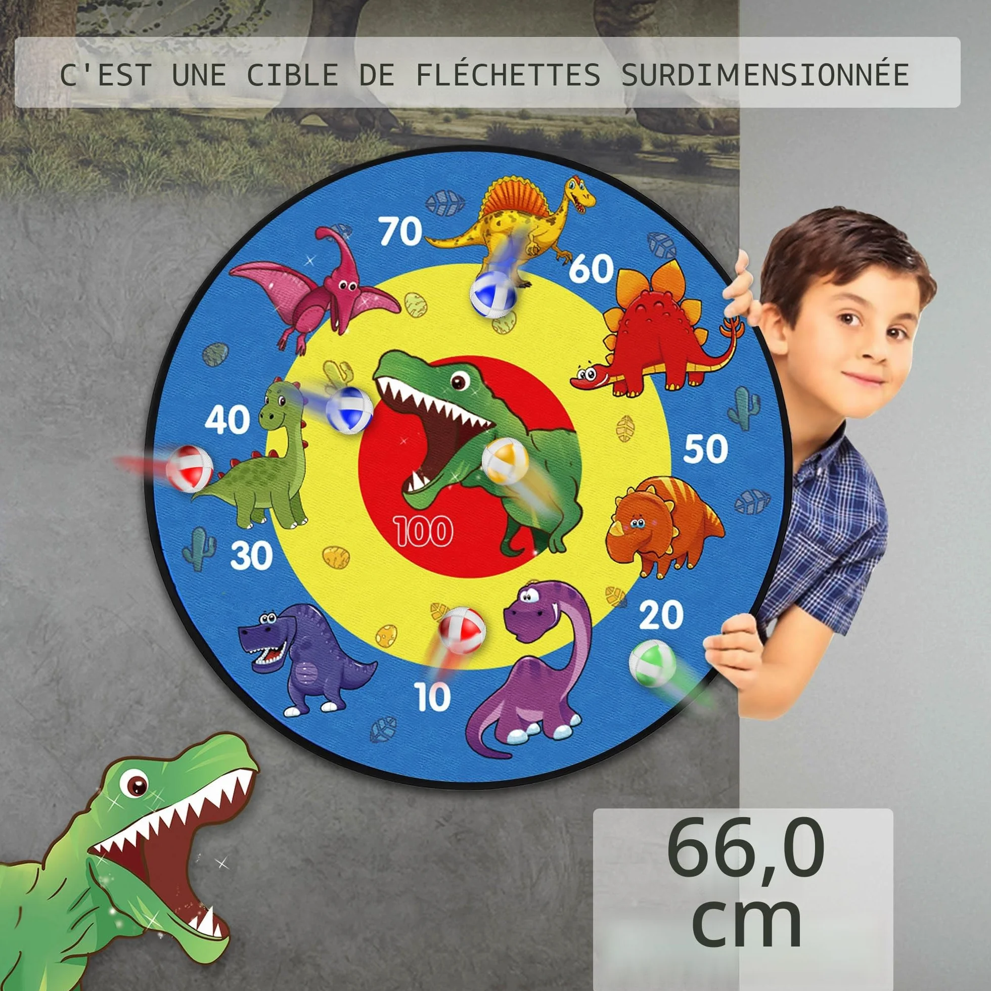 TOMYOU Cible de Fléchettes pour Enfants 66 cm 26 Pouces avec 16 Balles Jeu d'intérieur Extérieur