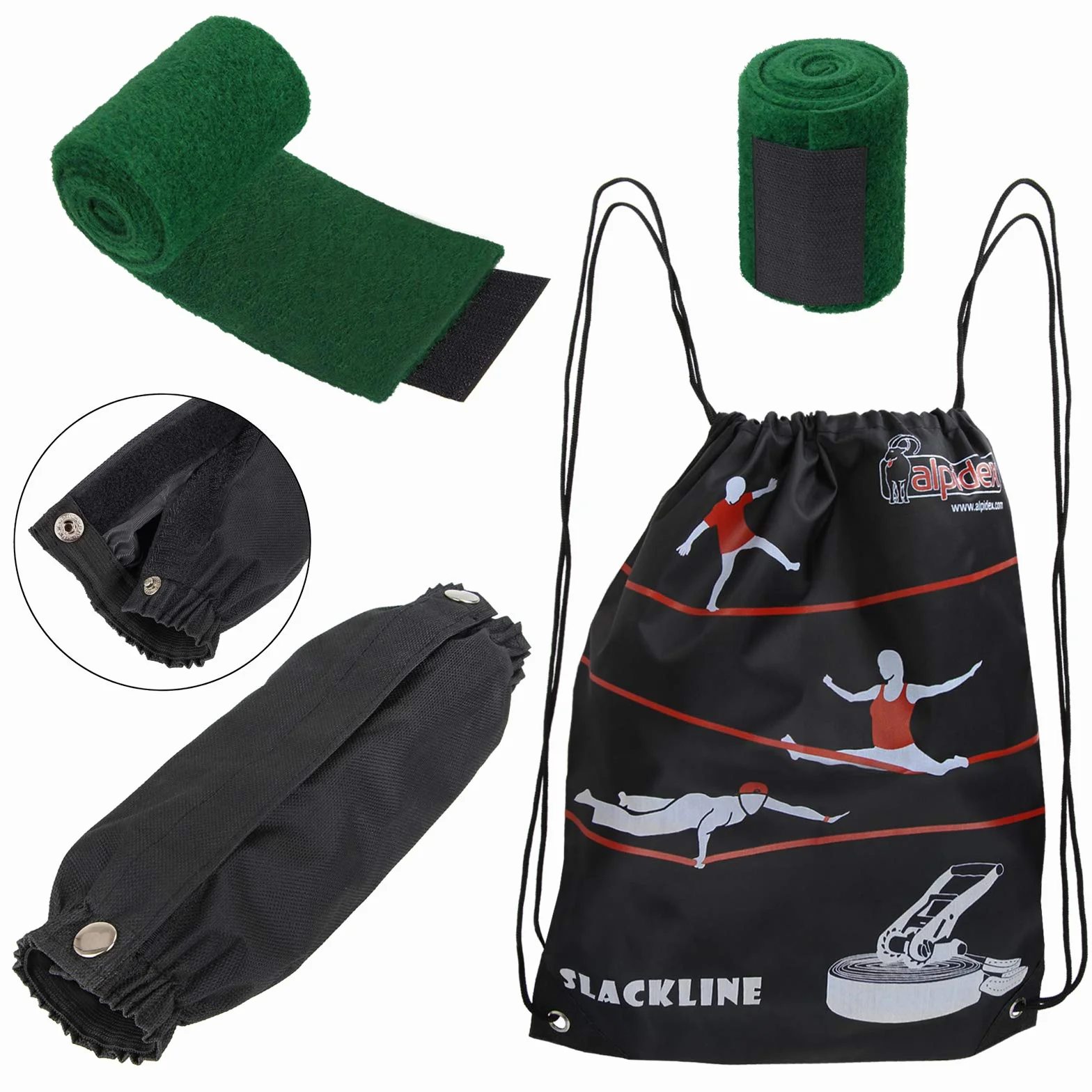 ALPIDEX Slackline Set 15 m avec Protections Arbre et Cliquet pour Enfants Débutants Avancés