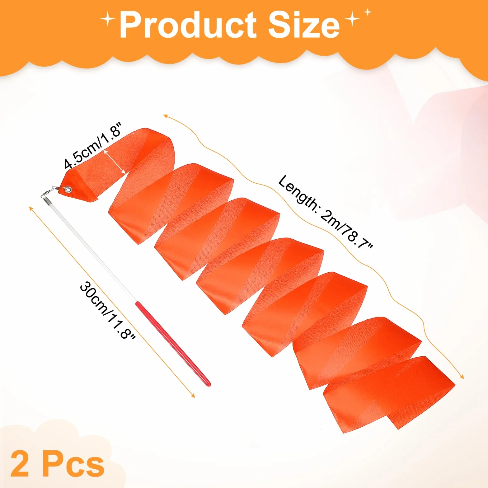 QUARKZMAN 2 Pcs Rubans De Danse, 78.7" Rubans De Gymnastique Rythmique pour Artistic Dancing Gymnastics Training, Orange