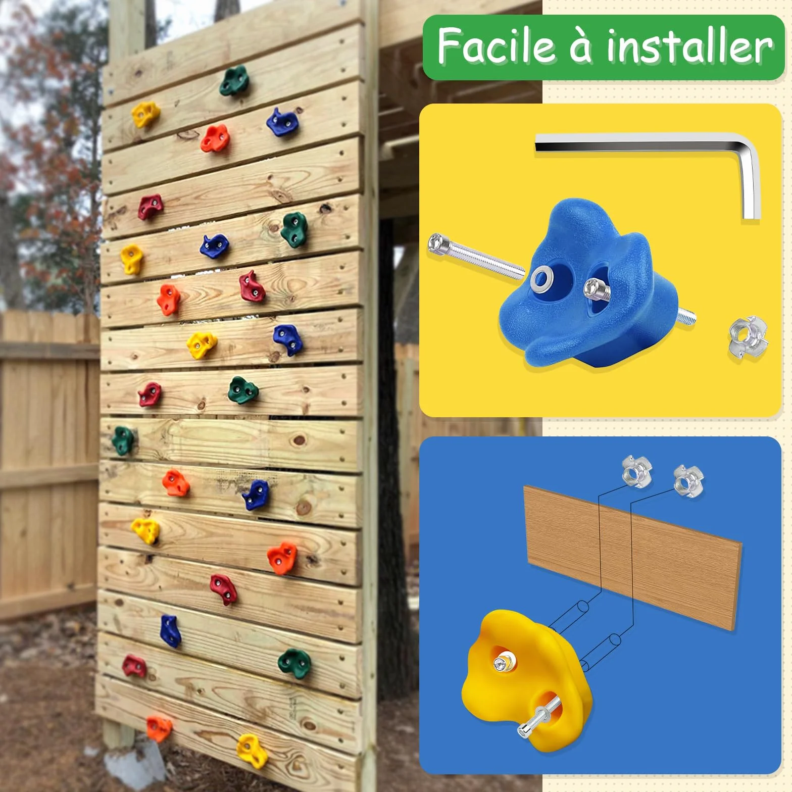 Trymaker Prise d'escalade, Set de Poignées Murale avec Fixation pour Extérieur et Intérieur