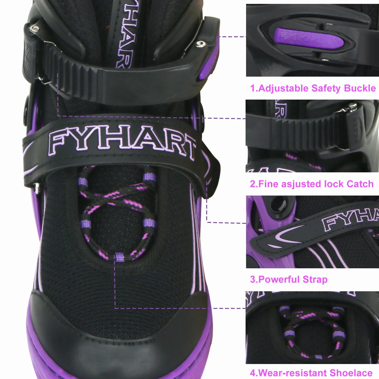 Patins à roulettes pour Enfants Filles et garçons, Taille réglable, Noir et Blanc