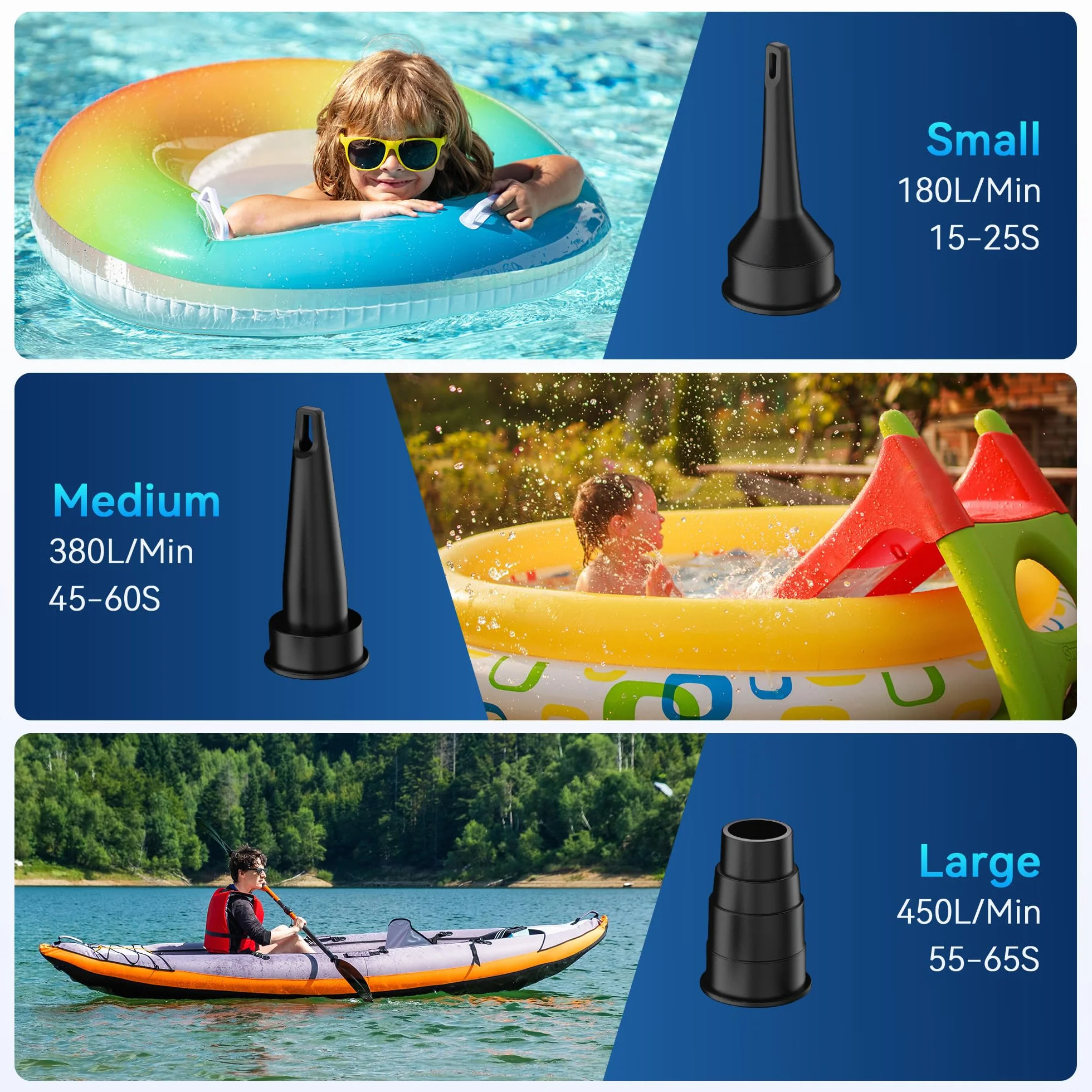 Pompe à air électrique rechargeable portable pour matelas gonflable avec 3 buses d'air, gonfleur rapide pour matelas et piscine