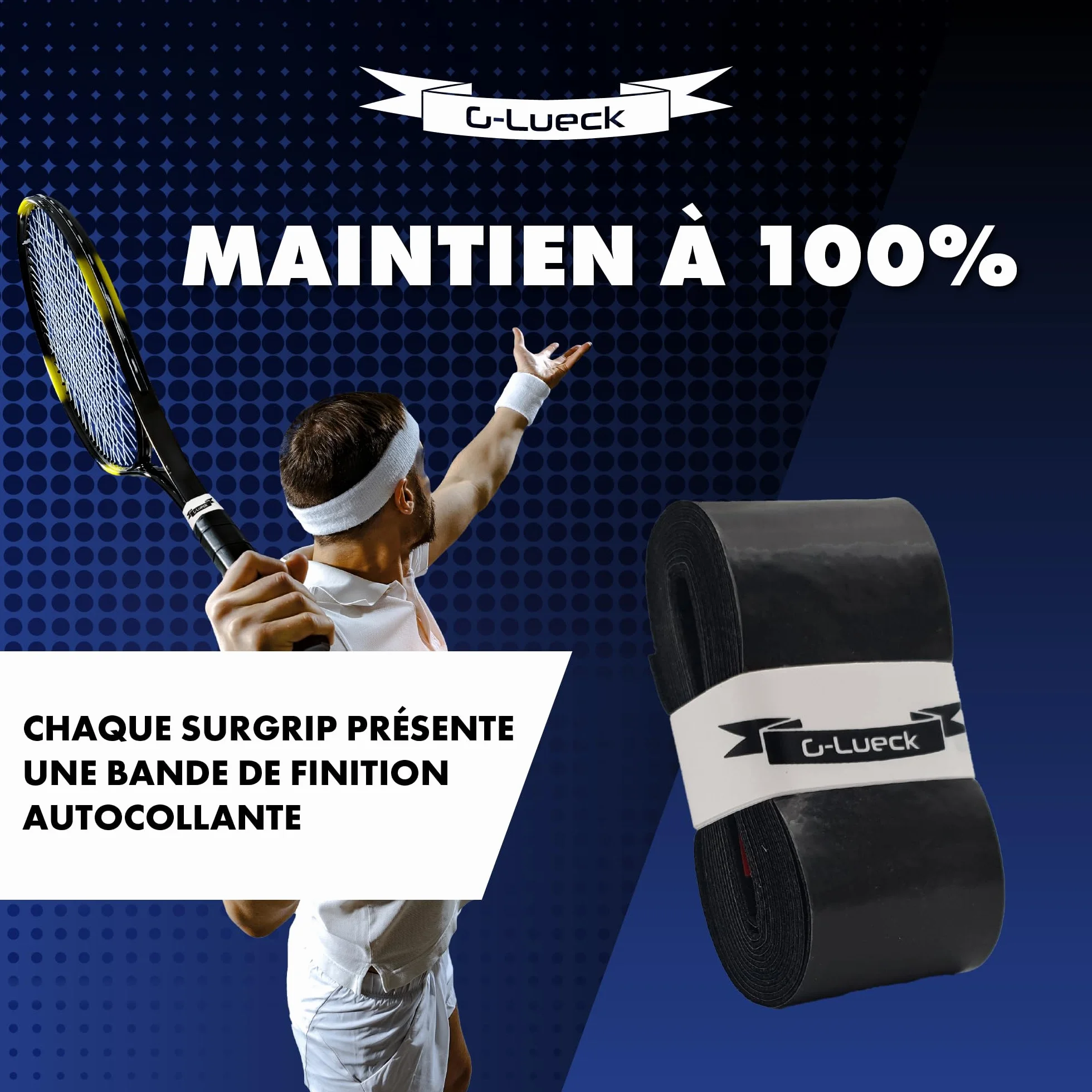 Lot de 3 Surgrip Tennis Power Touch Overgrip 0,60 mm Antidérapant pour Padel, Badminton, Squash