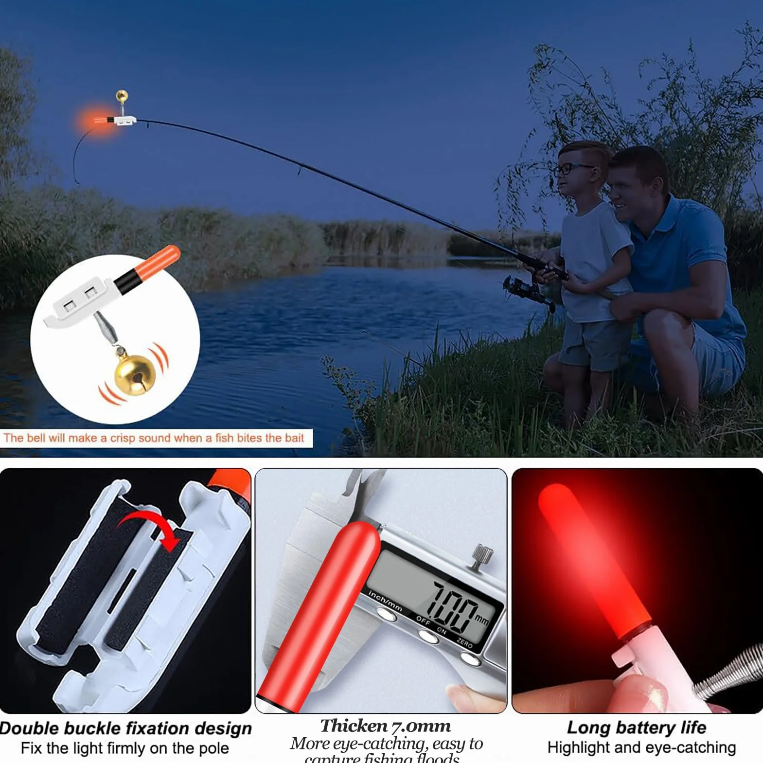 Lot de 4 indicateurs de touche avec veilleuses pour la pêche de nuit, chargeur inclus