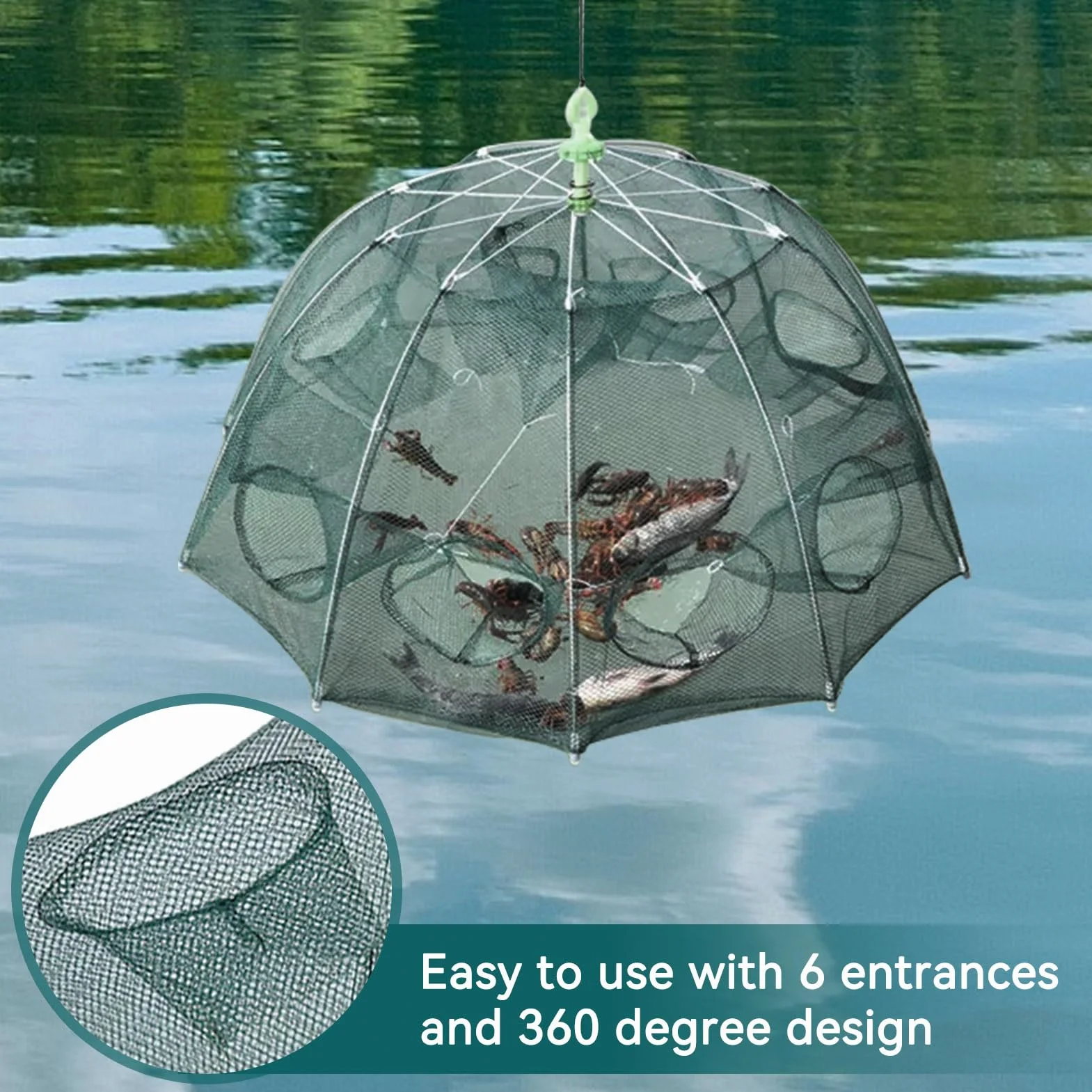 Cyrank Piège à ménés 6/12 Trous Filet de pêche Pliable avec épuisette pour Poissons-appâts