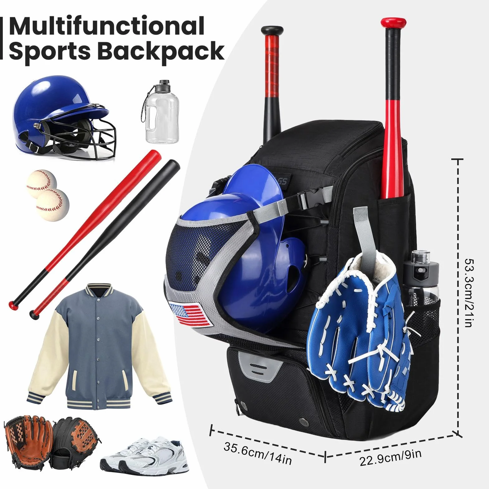 Sacs polyvalents d'équipement de baseball avec crochet de clôture pour casque et batte