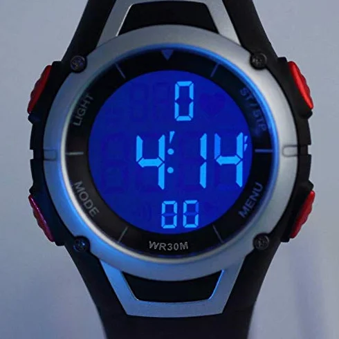 Montre de sport étanche 3 mètres moniteur fréquence cardiaque sans fil alarme rétroéclairée Noir