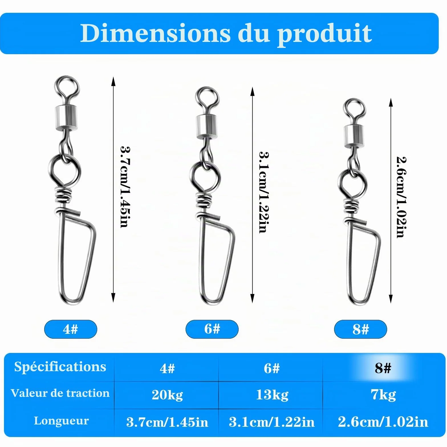 Amaxiu Angel Snap Lot de 25 émerillons en acier inoxydable résistant à la corrosion pour pêche eau salée eau douce