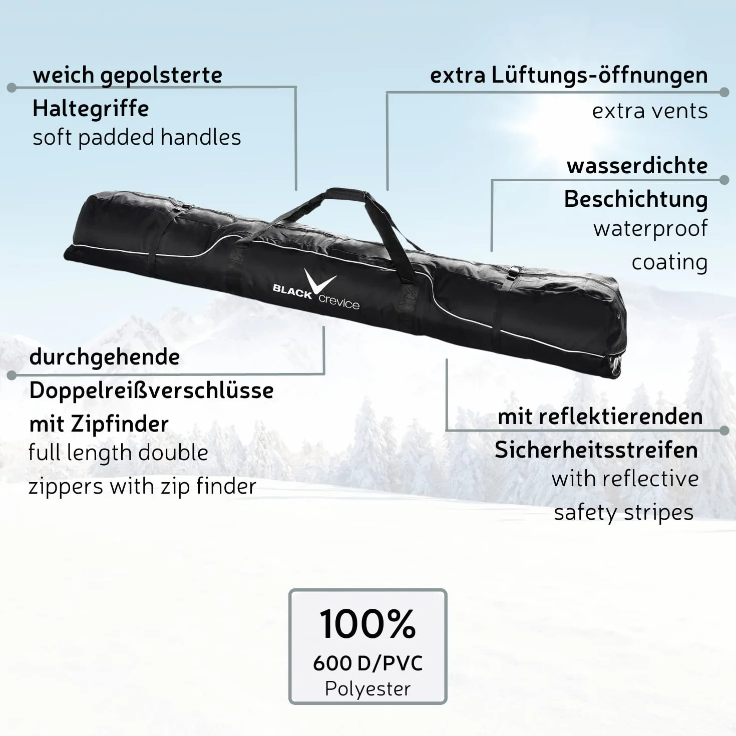 Sac de Ski Crevice Black pour 3 Paires de Skis Alpins