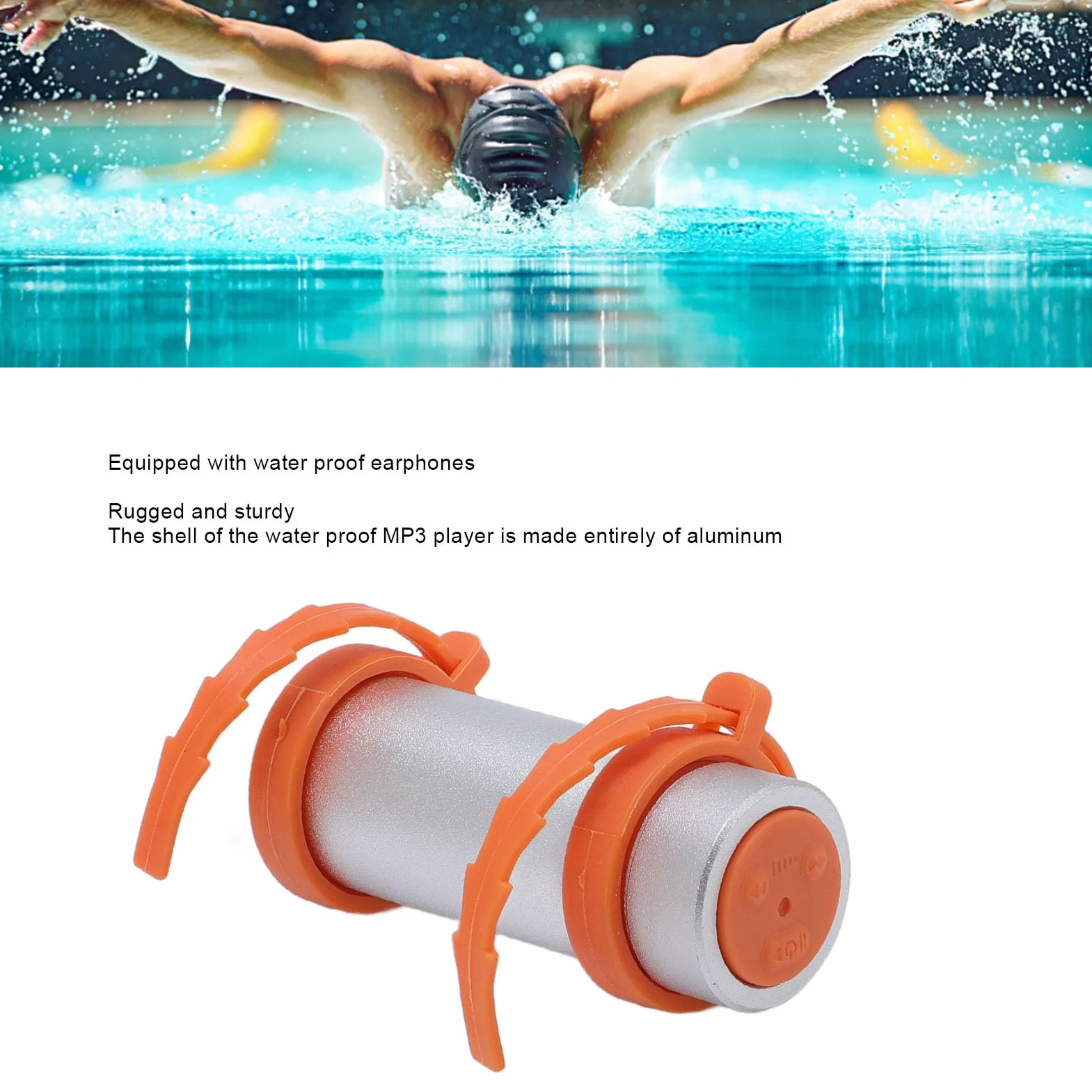 Lecteur MP3 Étanche IPX8 8 Go Baladeur sous-Marin avec Écouteurs Étanches Coque Aluminium