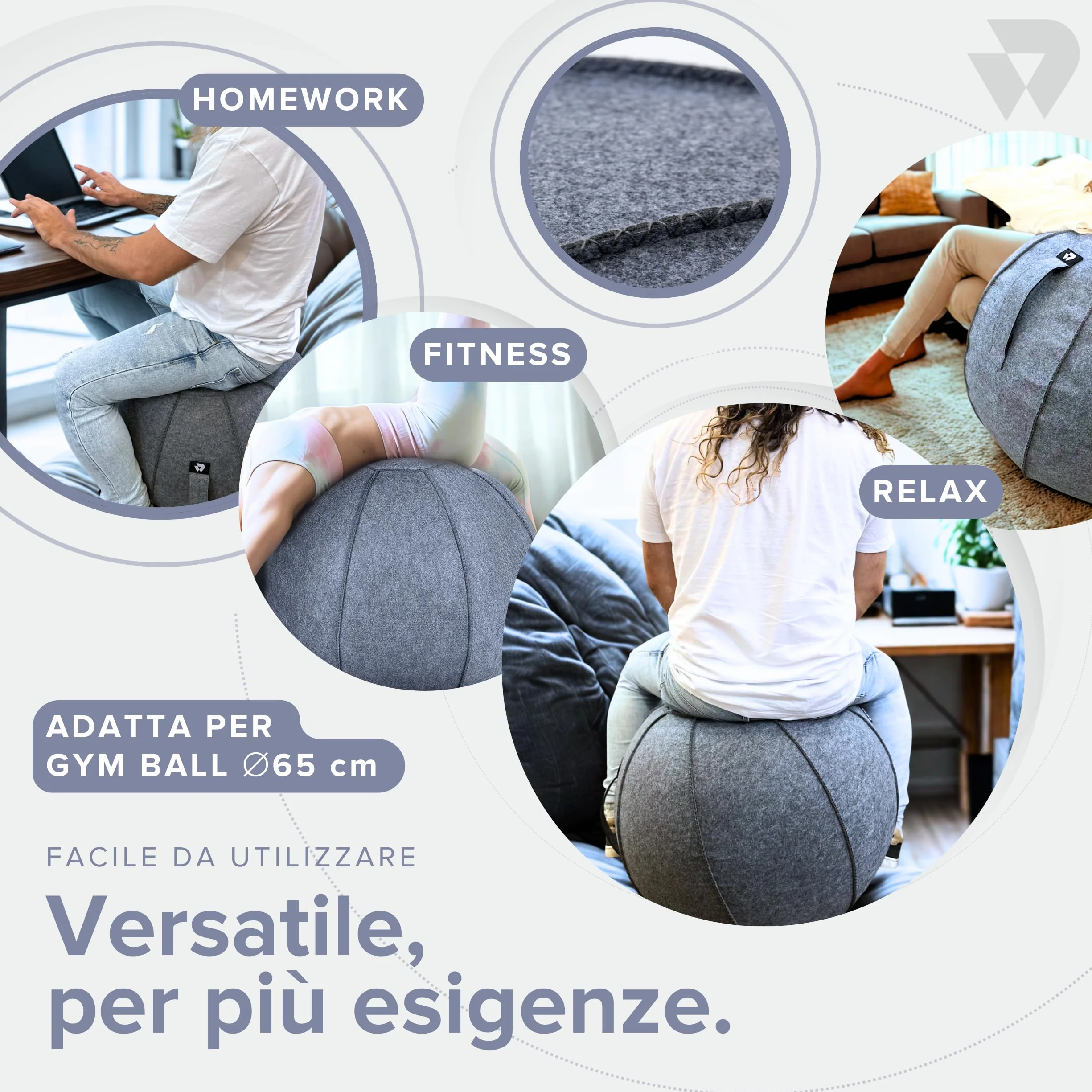 Coque pour Balle Pilates en Feutre de Laine avec Fermeture éclair, étui Fitball, Accessoires Gymnastique Maison