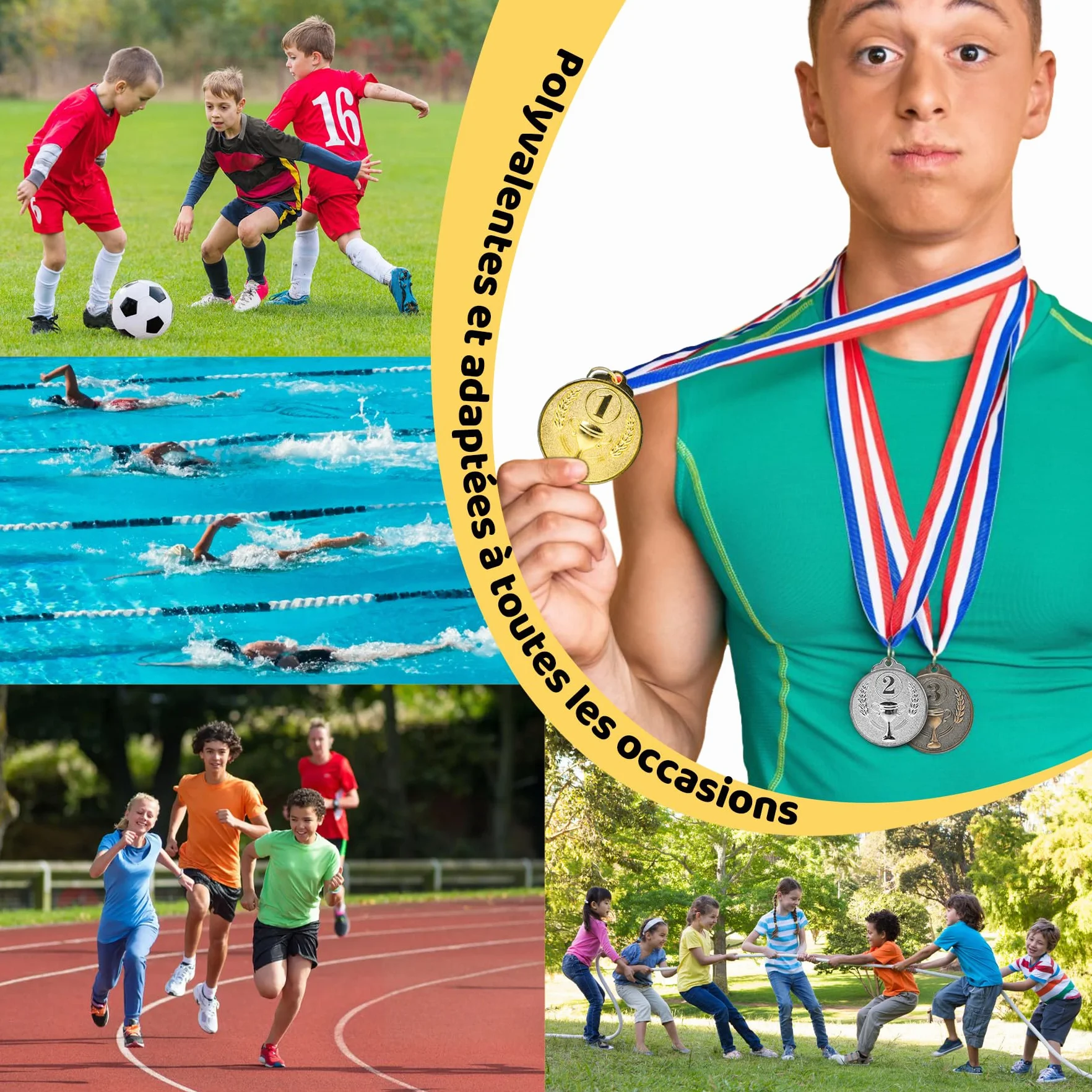 Brelet 36 pcs Medailles d'or Médaille d'argent Médaille de Bronze en Métal avec Rubans de Cou Medaille Foot Anniversaire Ski Travail Sport pour Recompense Sport Day Diamètre env. 5 cm