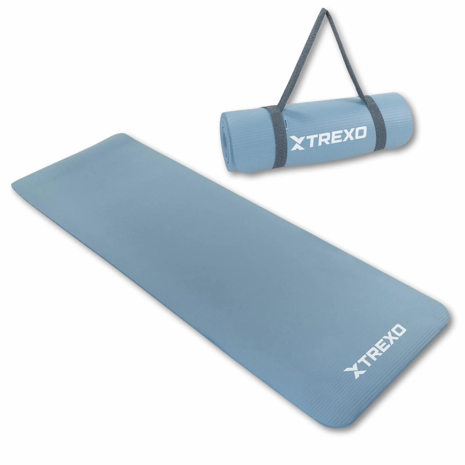 TREXO Tapis d'Exercice en NBR 183 x 61 cm 15 mm Épaisseur Antidérapant avec Sangle