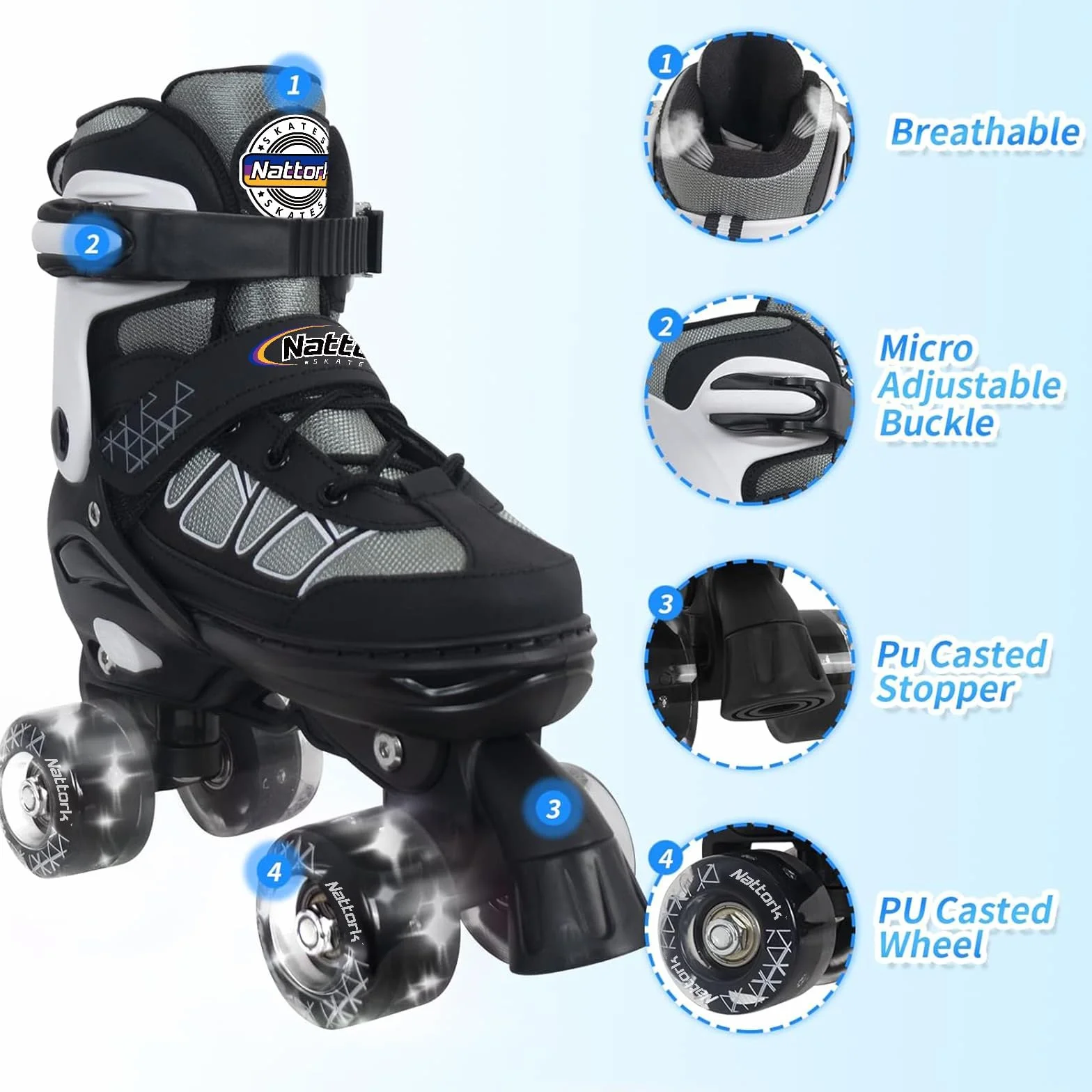 Patins à roulettes pour enfants réglables 4 tailles roues lumineuses extérieur intérieur