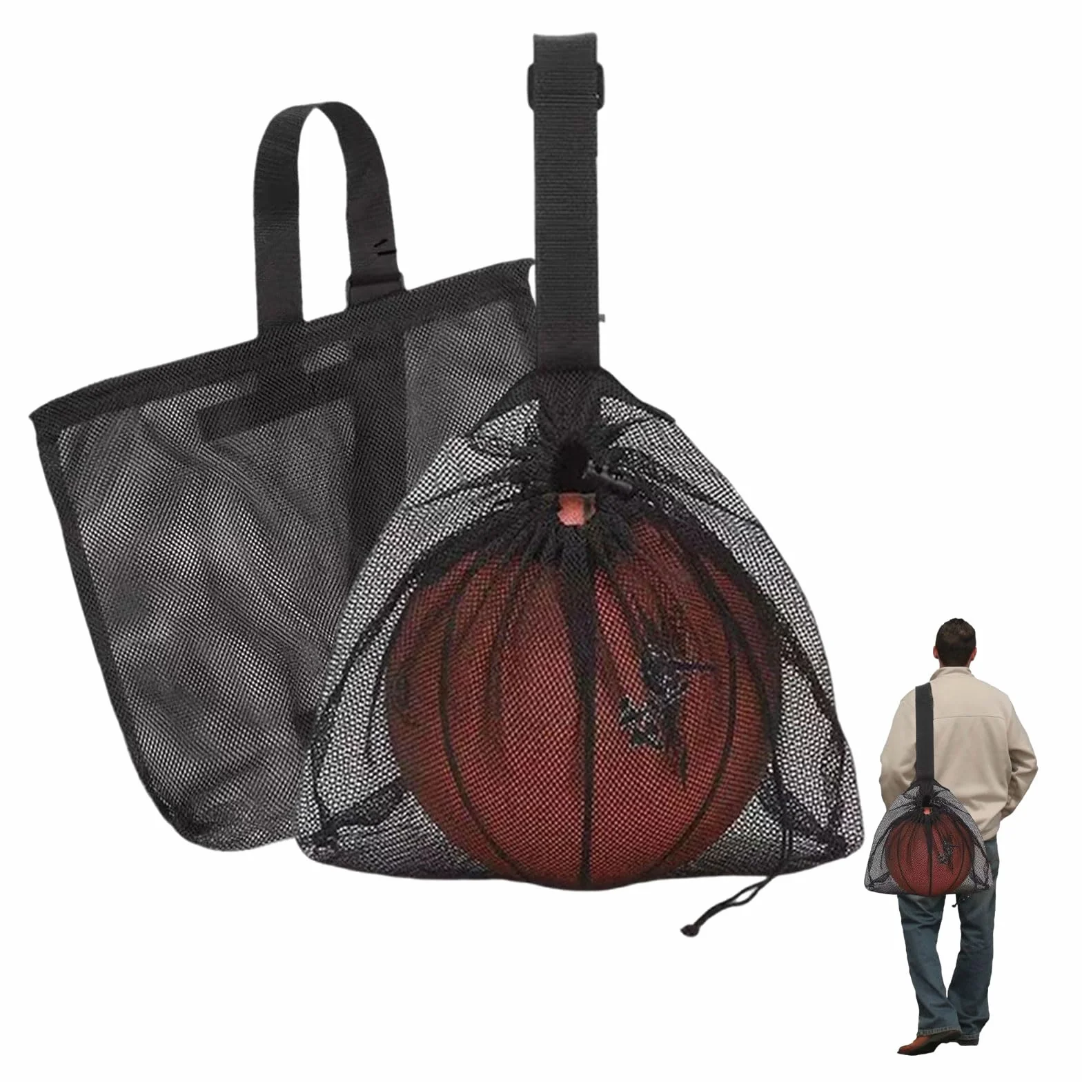 MINZHI Lot de 2 Sacs de Basket-Ball Portables - Sac à Dos et Sac en Filet