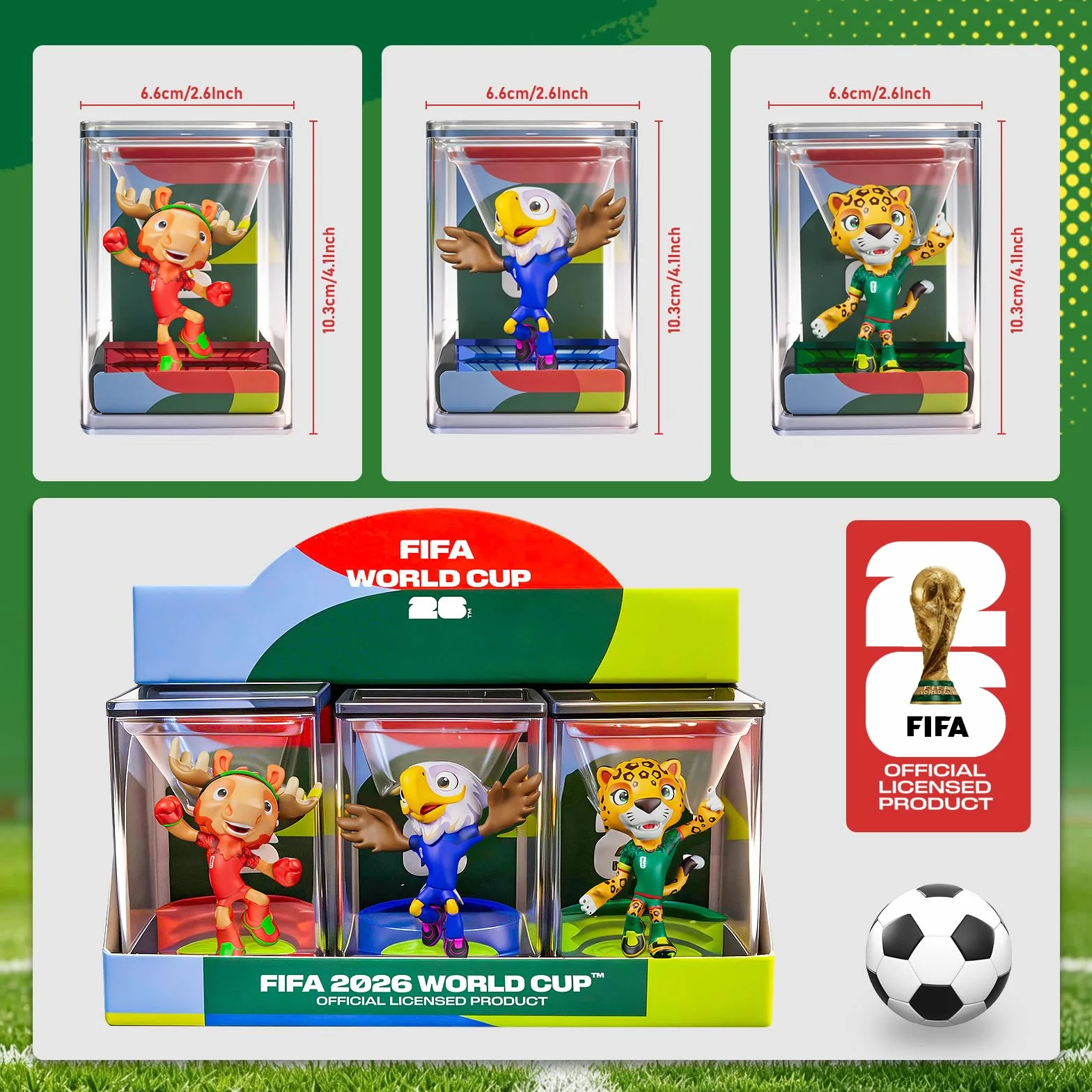 Sanyetral FIFA World Cup 2026 3PCS Figurines de Mascottes Multicolore, Clutch, Zayu, Maple, Jeu de Court-B 6 cm